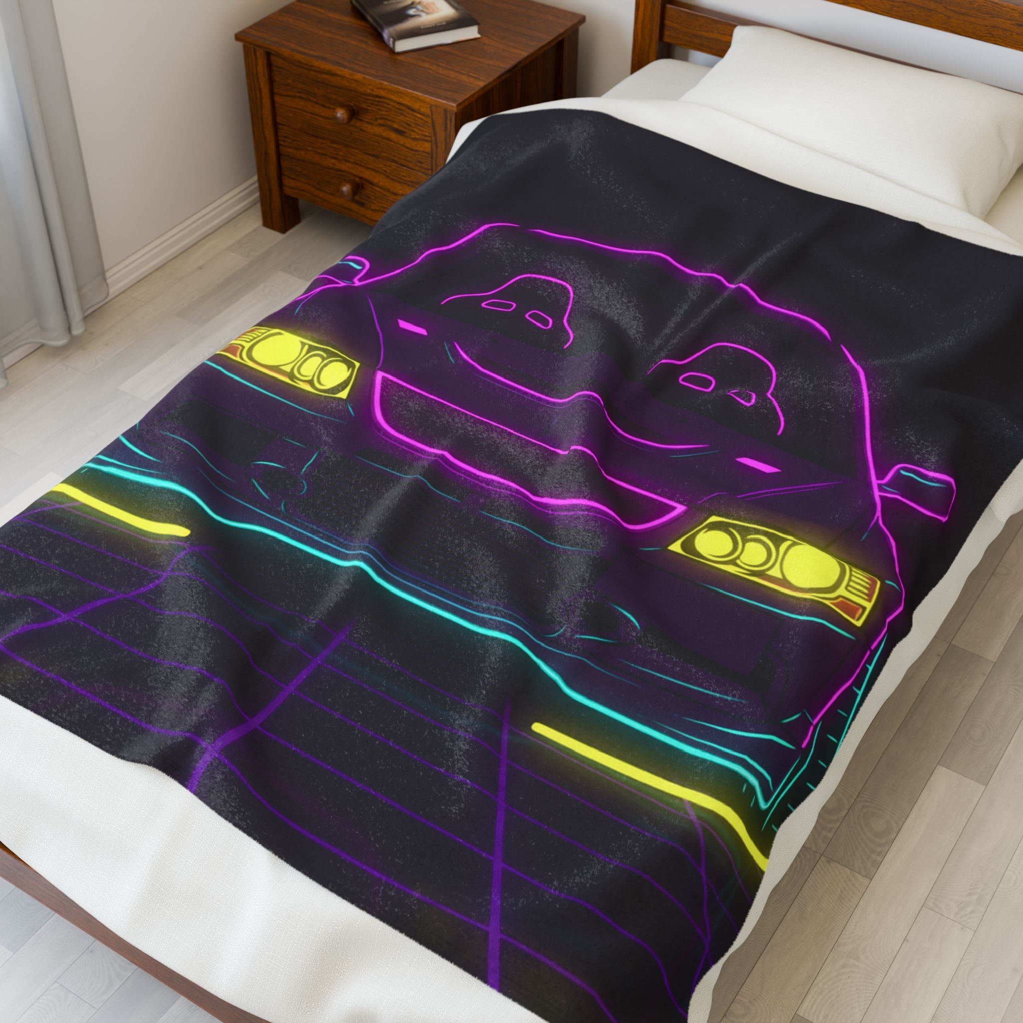 Mitsubishi Evo IX (2005-07) Neon Synthwave Velveteen Plush Blanket