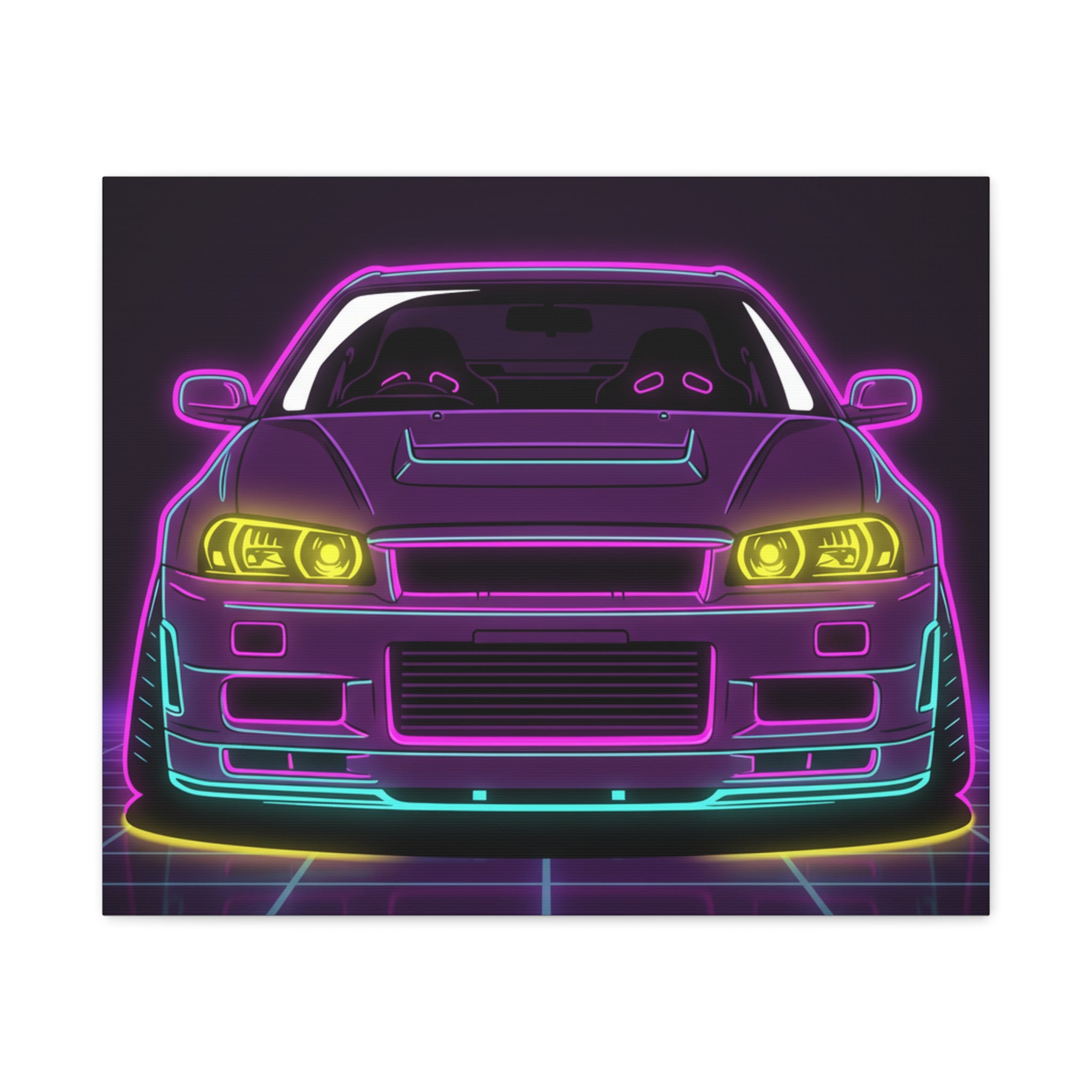 Nissan GT-R Neon Synthwave Canvas Wall Art