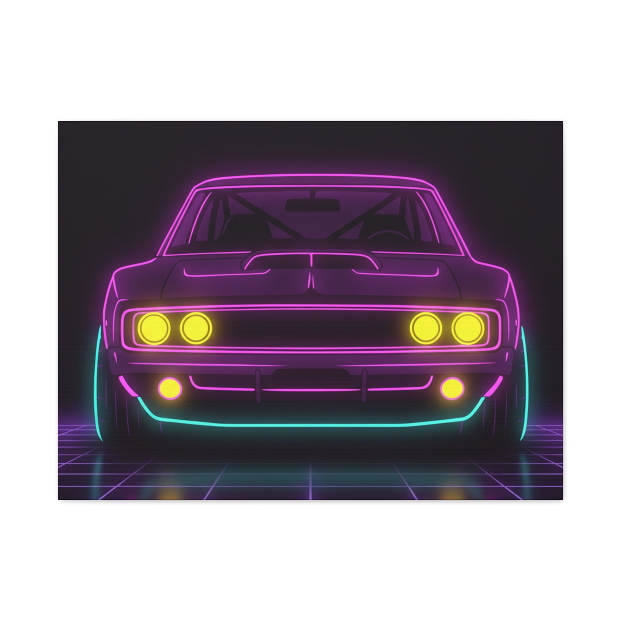 Dodge Charger R/T (1968-70) Neon Synthwave Canvas Wall Art