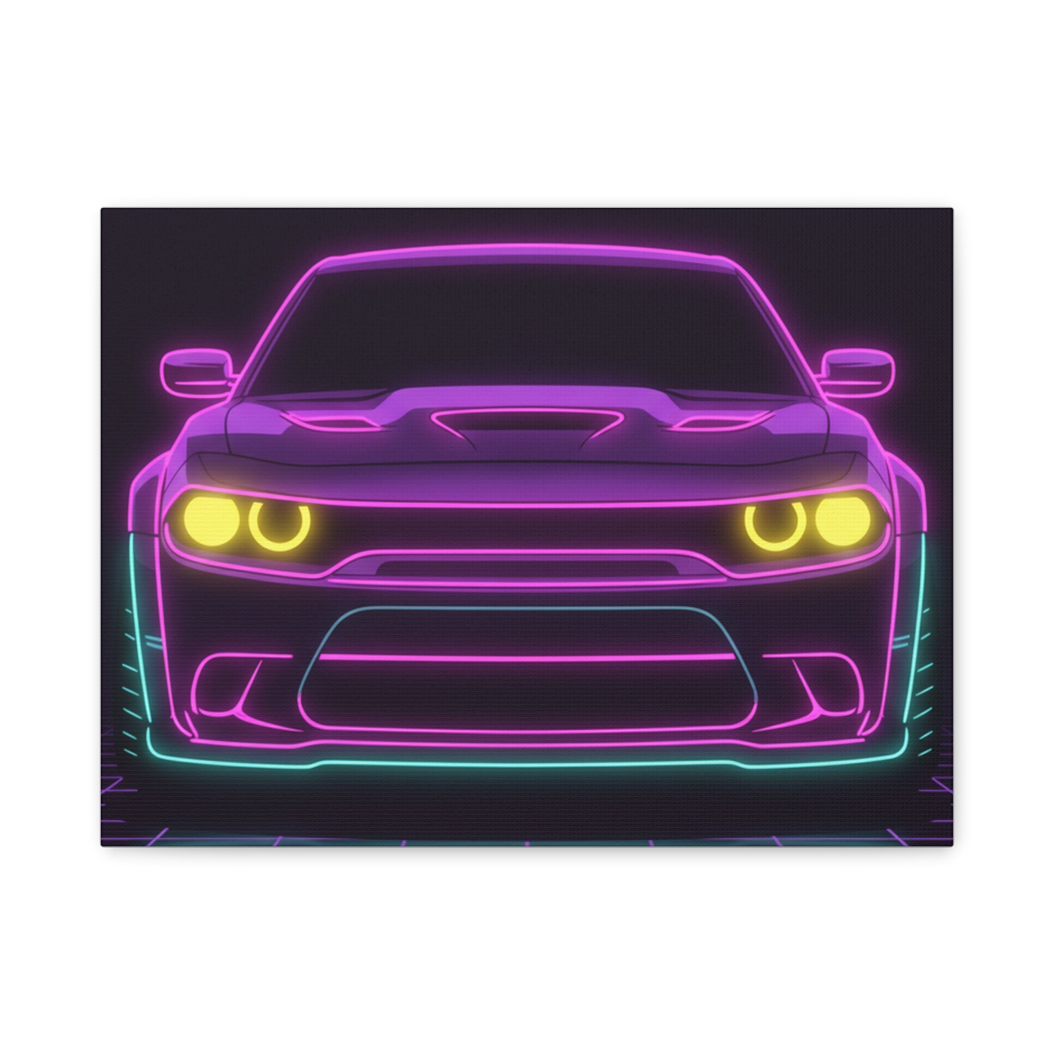 Dodge Challenger SRT Hellcat Neon Synthwave Canvas Wall Art