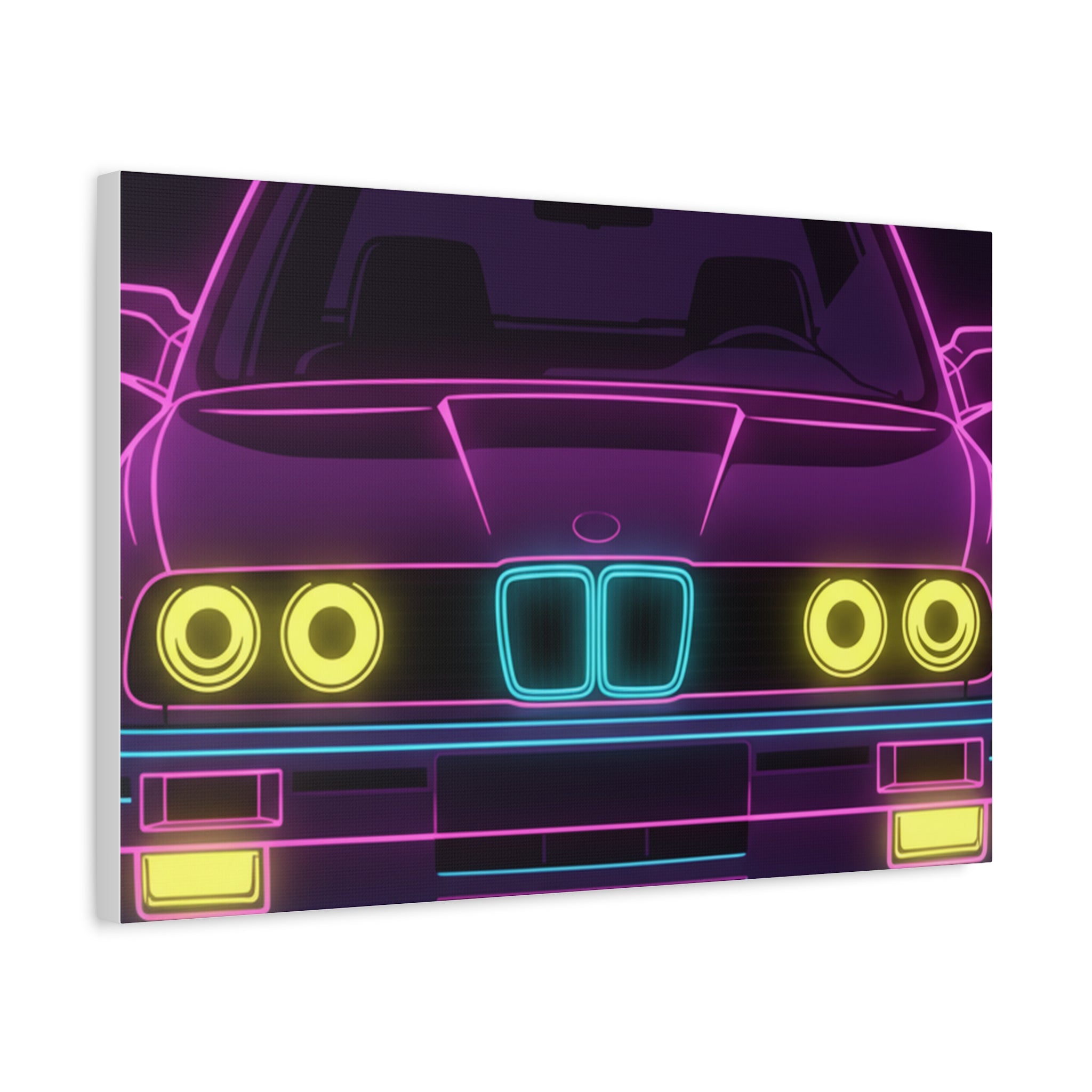 BMW E30 Neon Synthwave Canvas Wall Art