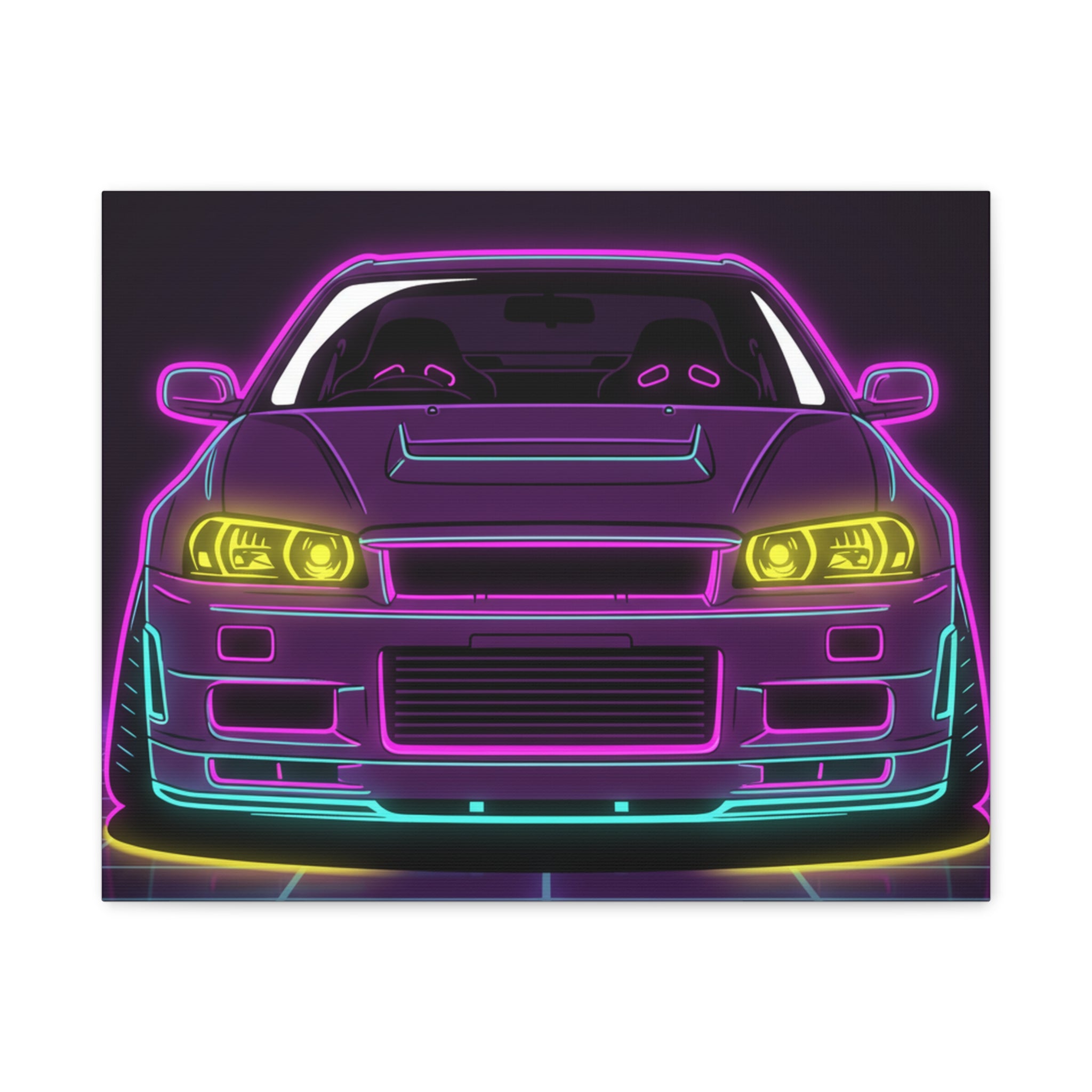 Nissan GT-R Neon Synthwave Canvas Wall Art