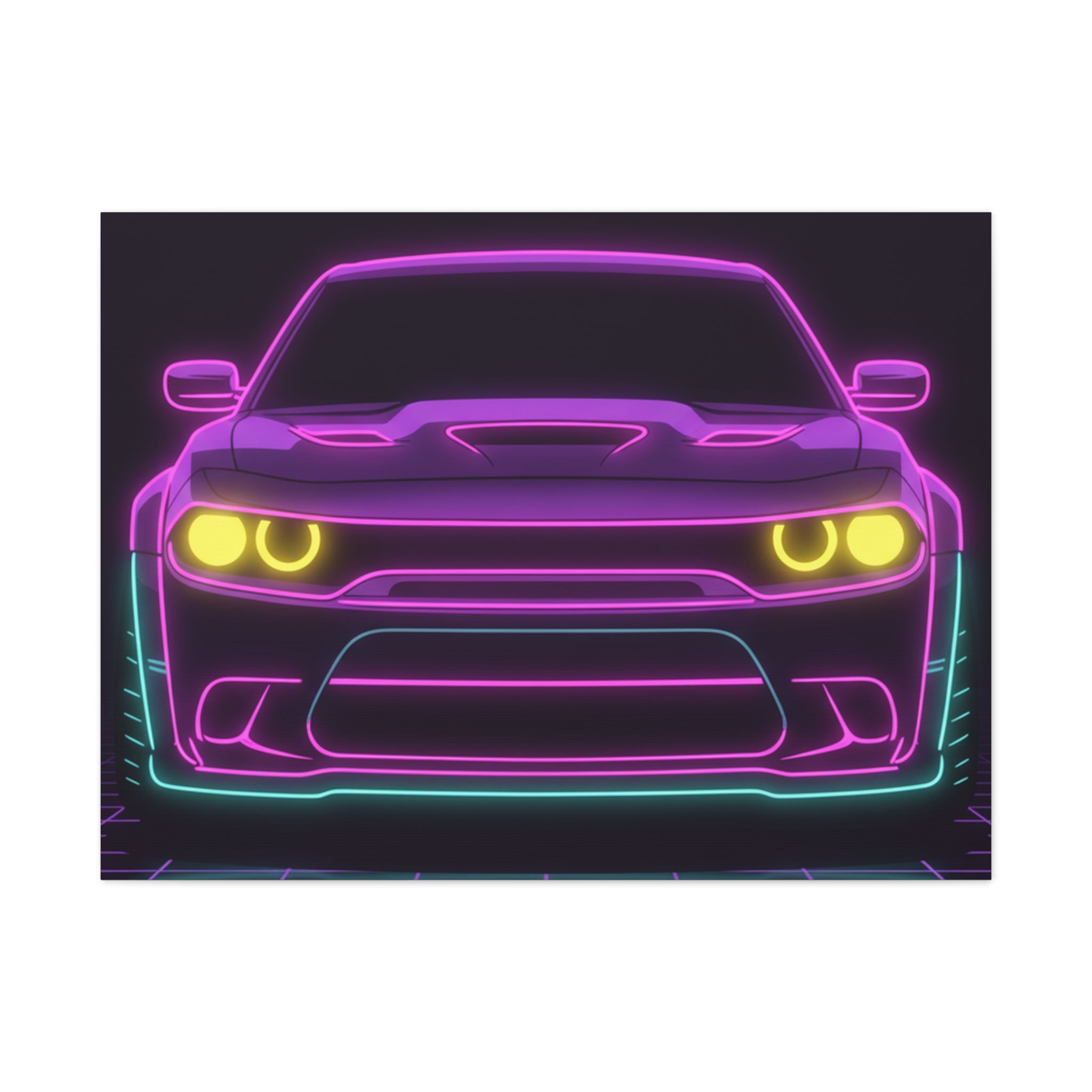 Dodge Challenger SRT Hellcat Neon Synthwave Canvas Wall Art
