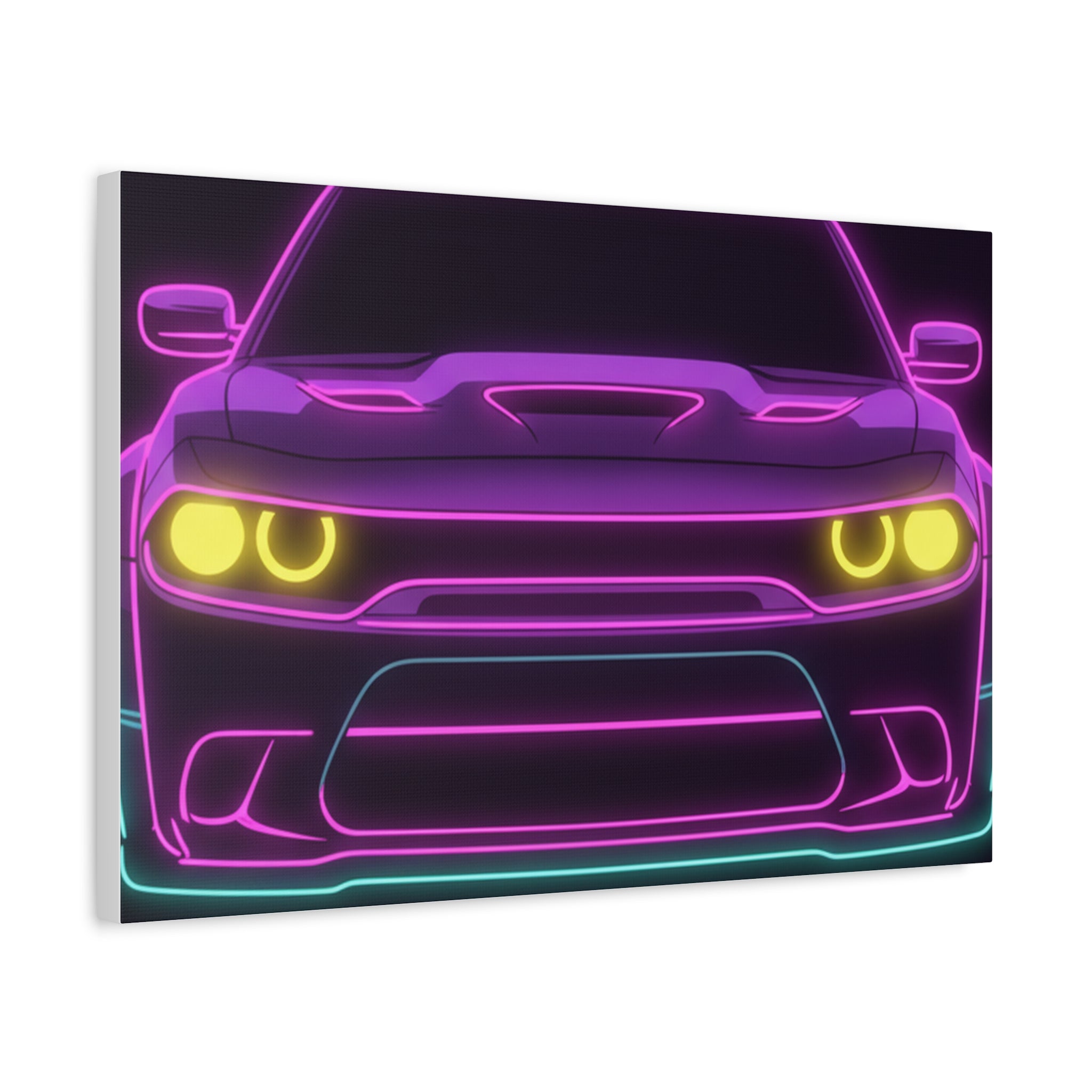 Dodge Challenger SRT Hellcat Neon Synthwave Canvas Wall Art