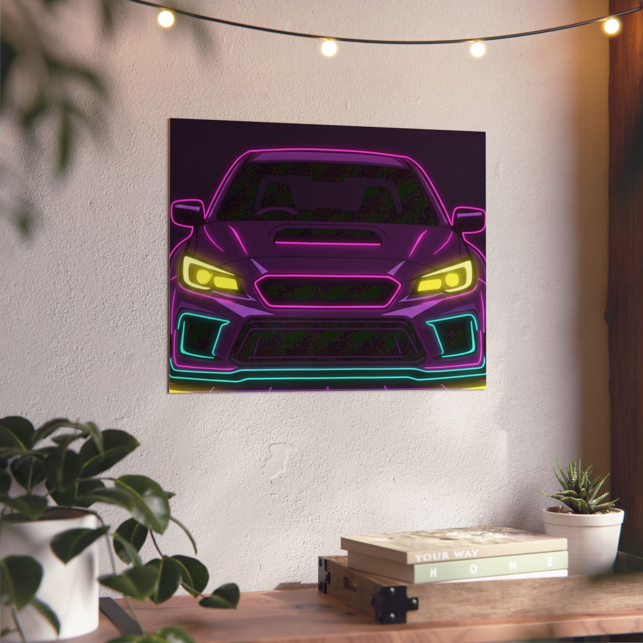 Subaru WRX STI Neon Synthwave Metal Wall Sign