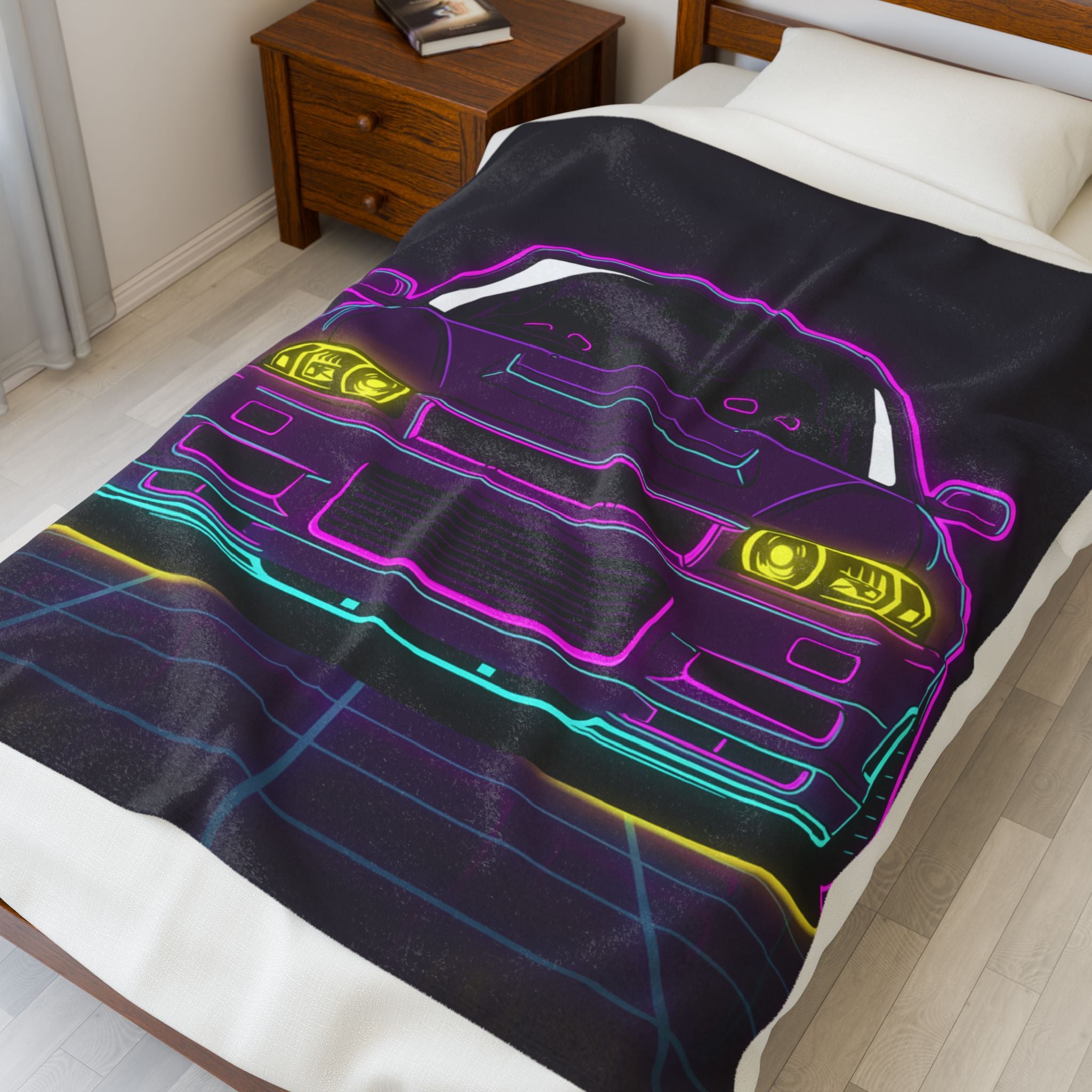 Nissan GT-R Neon Synthwave Velveteen Plush Blanket