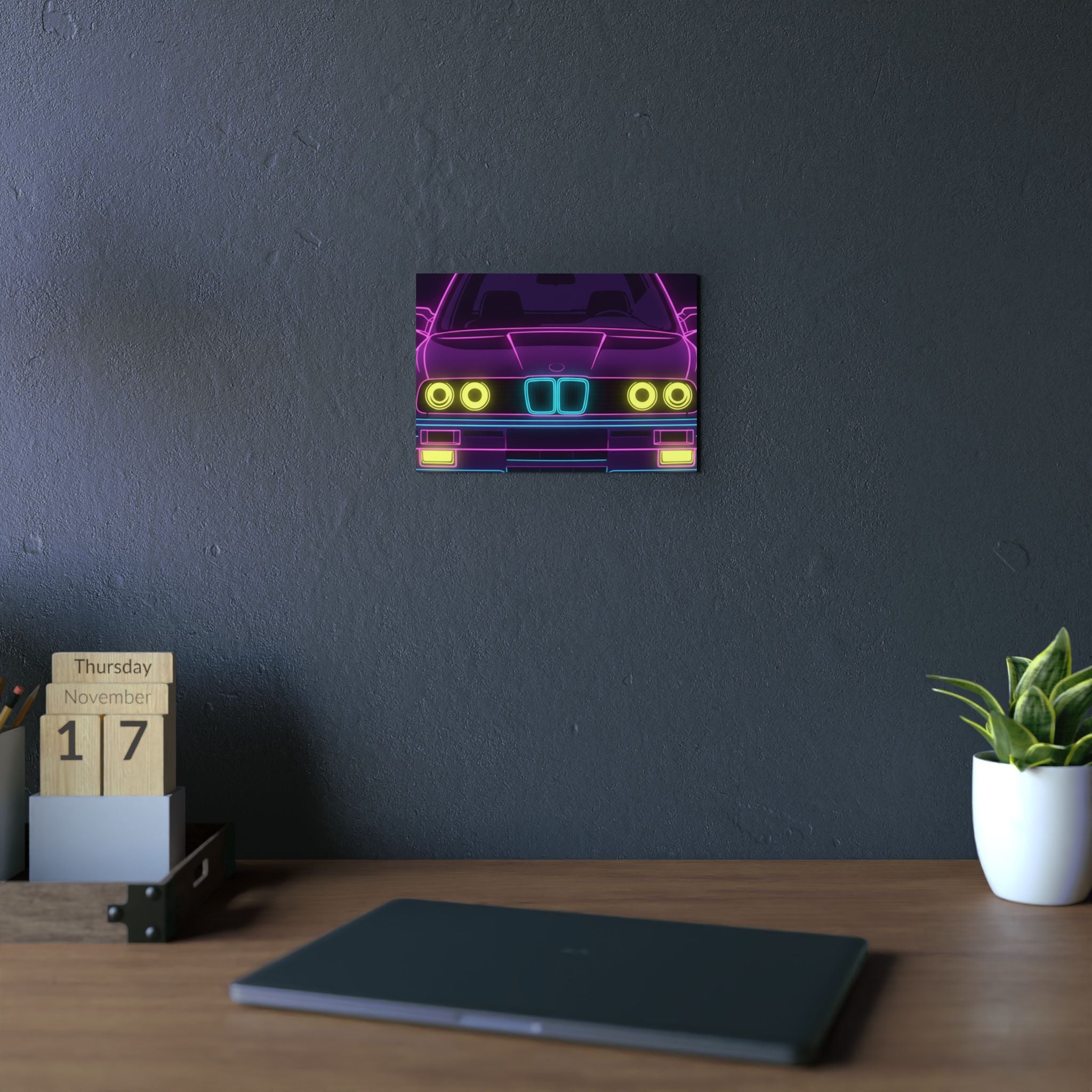 BMW E30 Neon Synthwave Metal Wall Sign