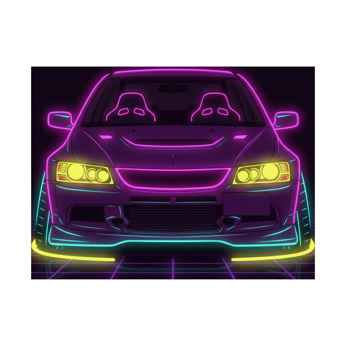 Mitsubishi Evo IX (2005-07) Neon Synthwave Poster