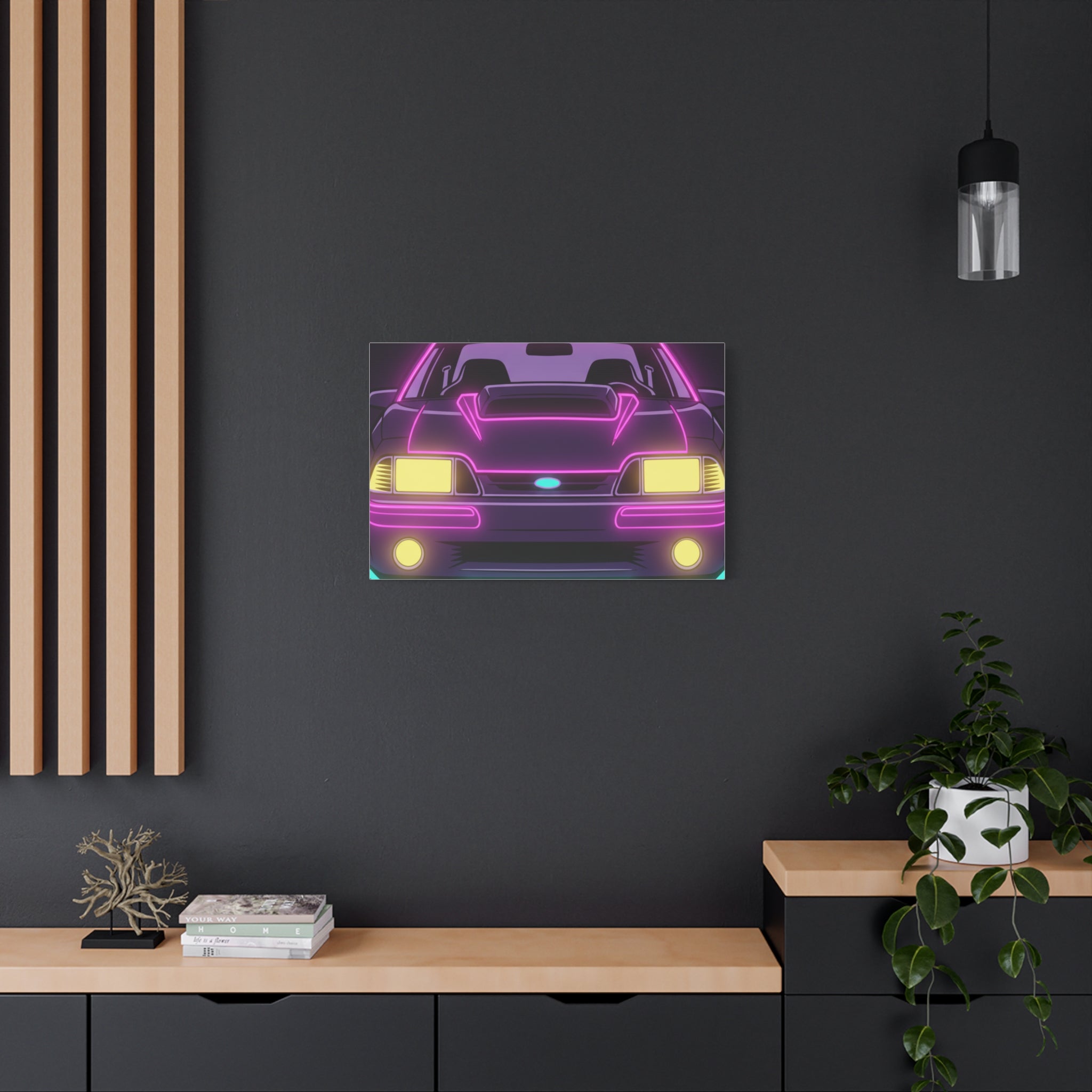 Ford Mustang Fox Body GT Neon Synthwave Canvas Wall Art