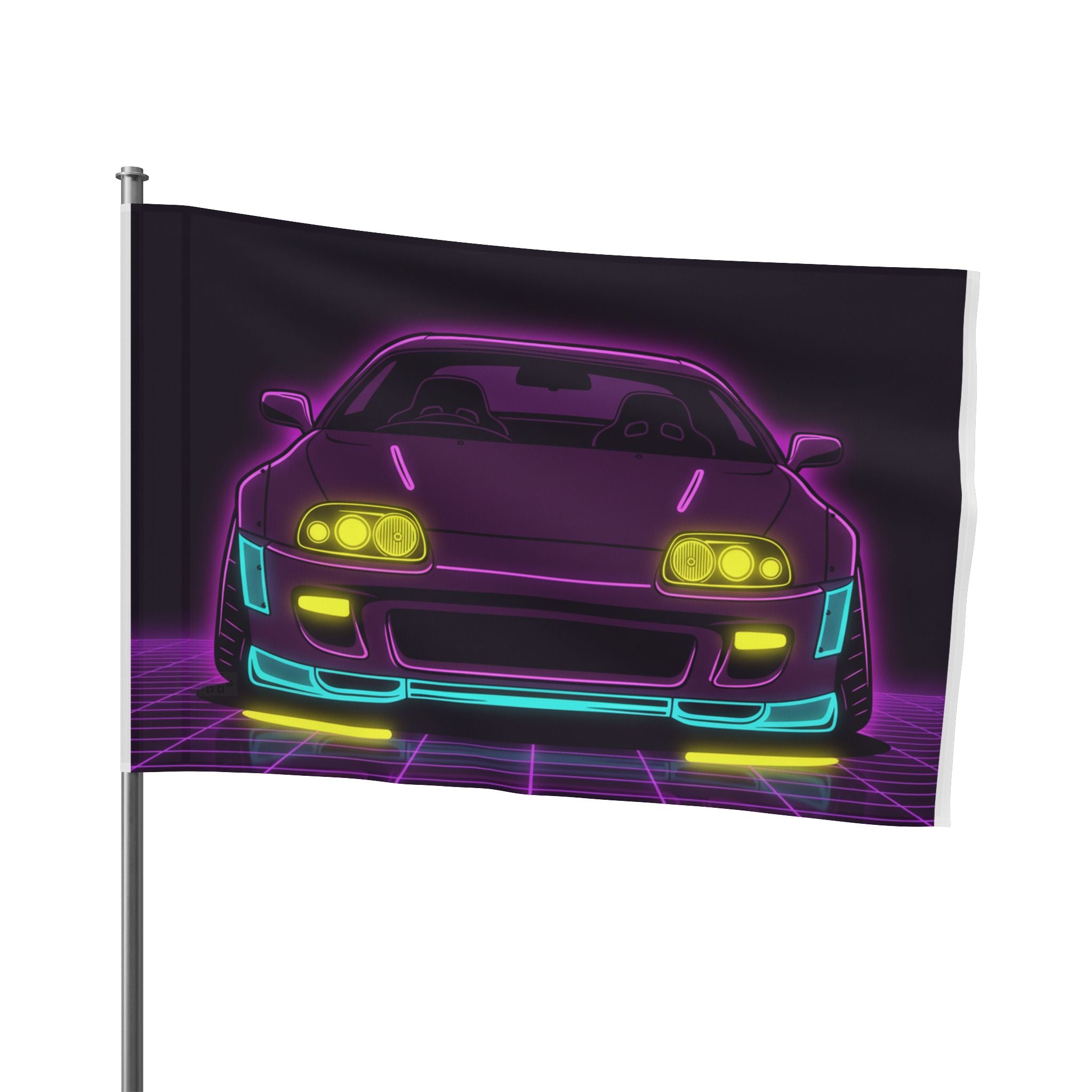 Toyota Supra MK4 Neon Synthwave Garage Flag