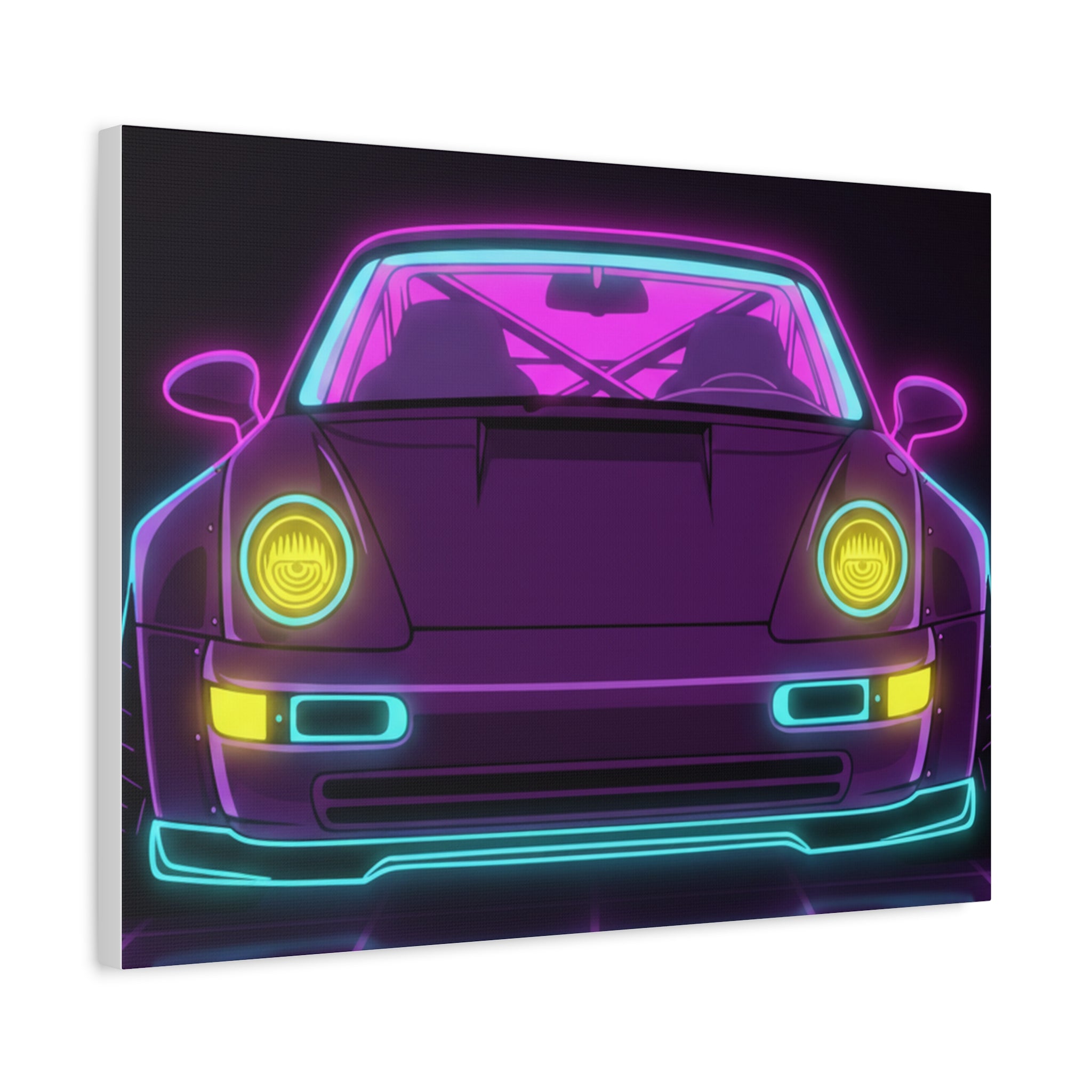 Porsche 964 Turbo Neon Synthwave Canvas Wall Art