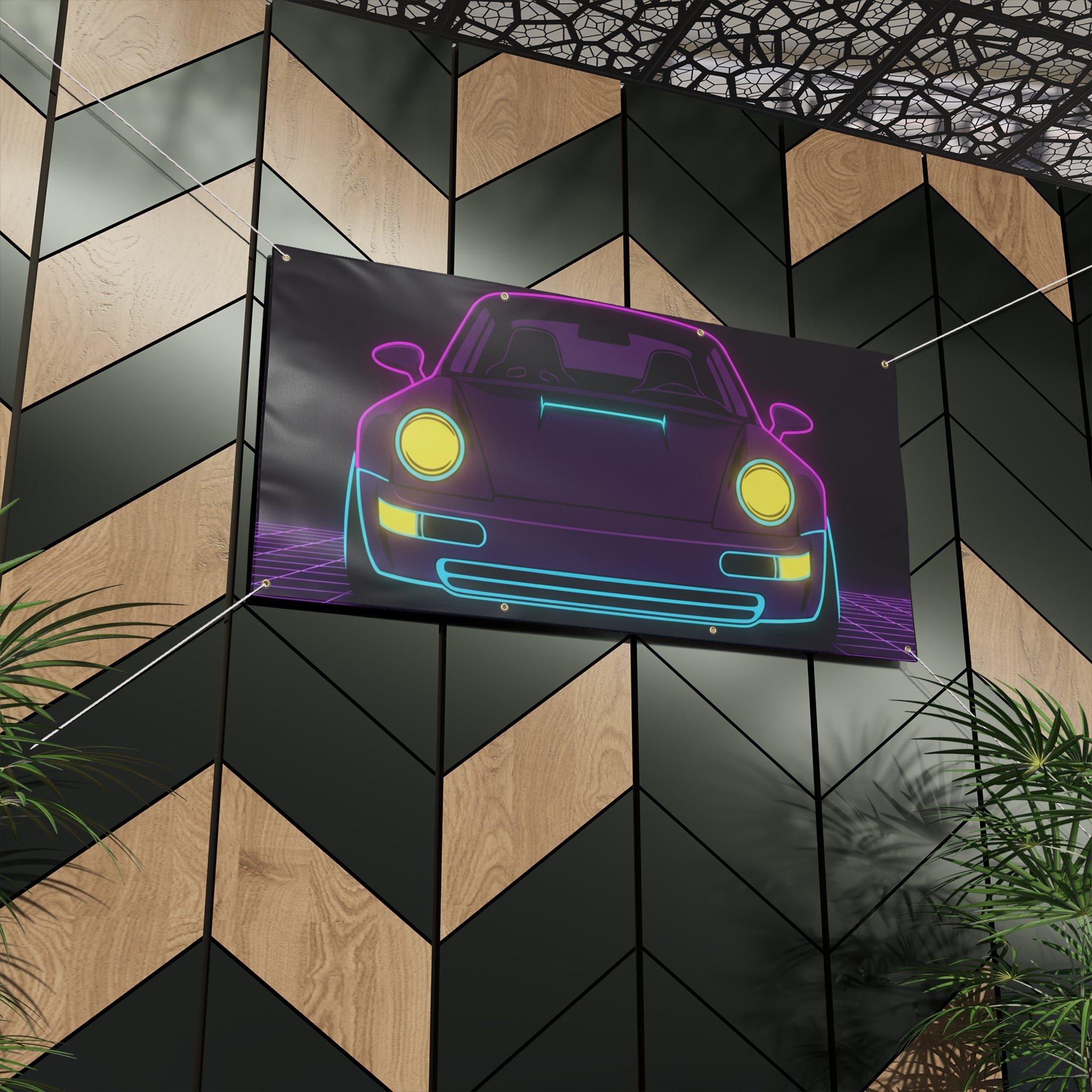 Porsche 964 Singer Neon Synthwave Banner