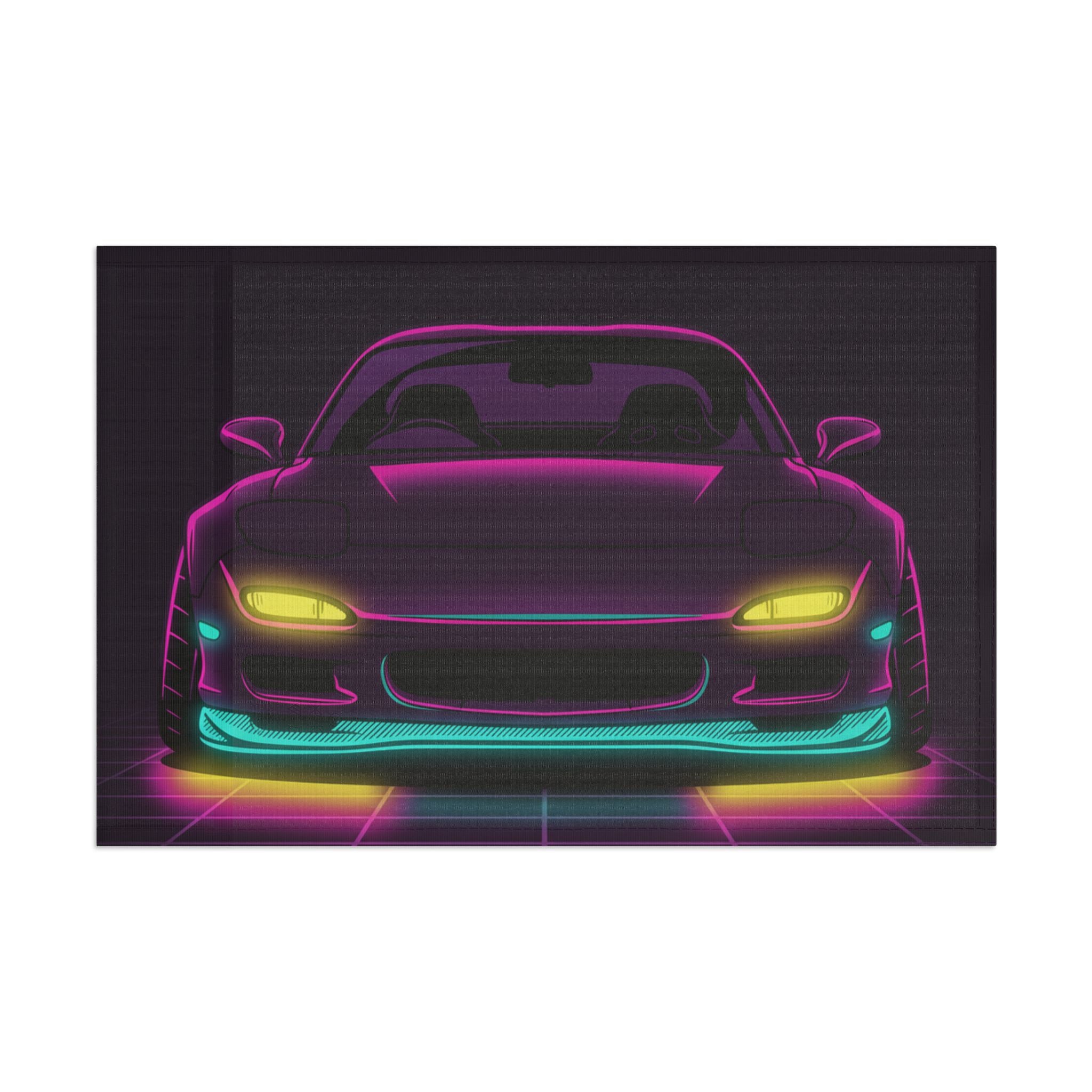 Mazda RX-7 FD Neon Synthwave Garage Flag