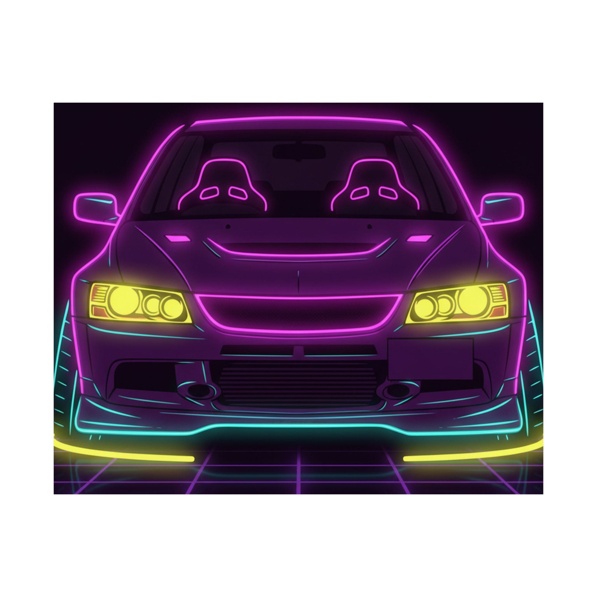 Mitsubishi Evo IX (2005-07) Neon Synthwave Poster