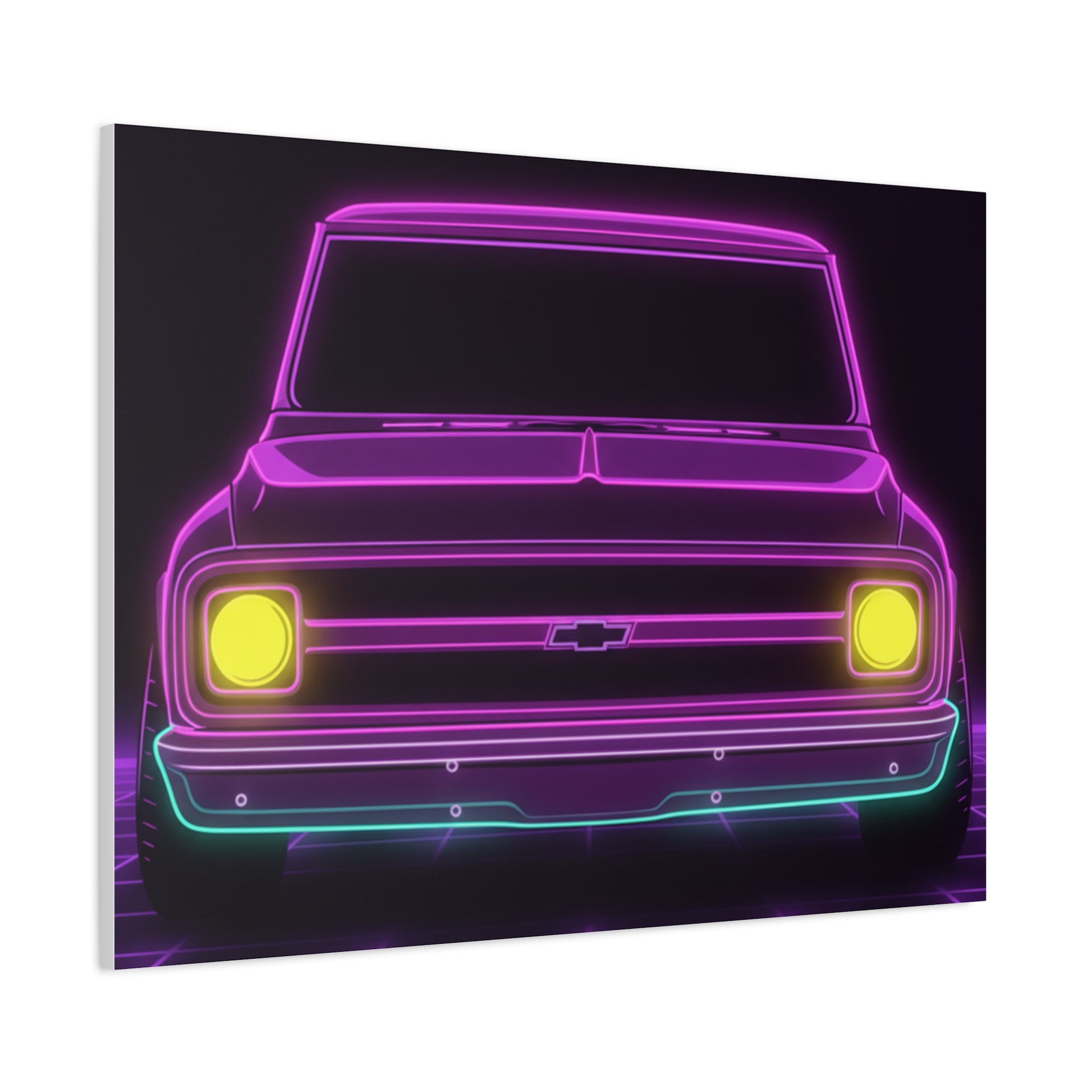 Chevy C10 Pickup (1967-72) Pro-Touring Neon Synthwave Canvas Wall Art