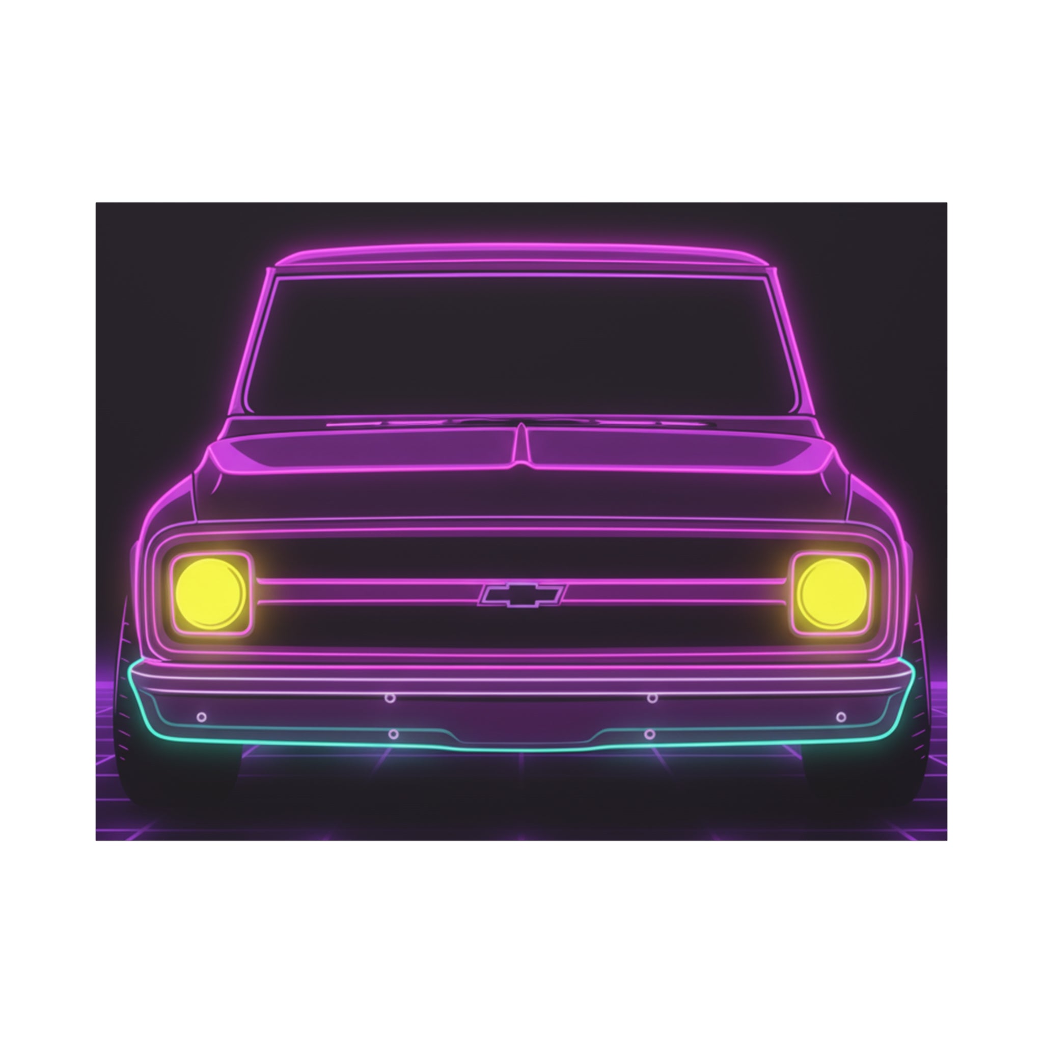 Chevy C10 Pickup (1967-72) Pro-Touring Neon Synthwave Canvas Wall Art