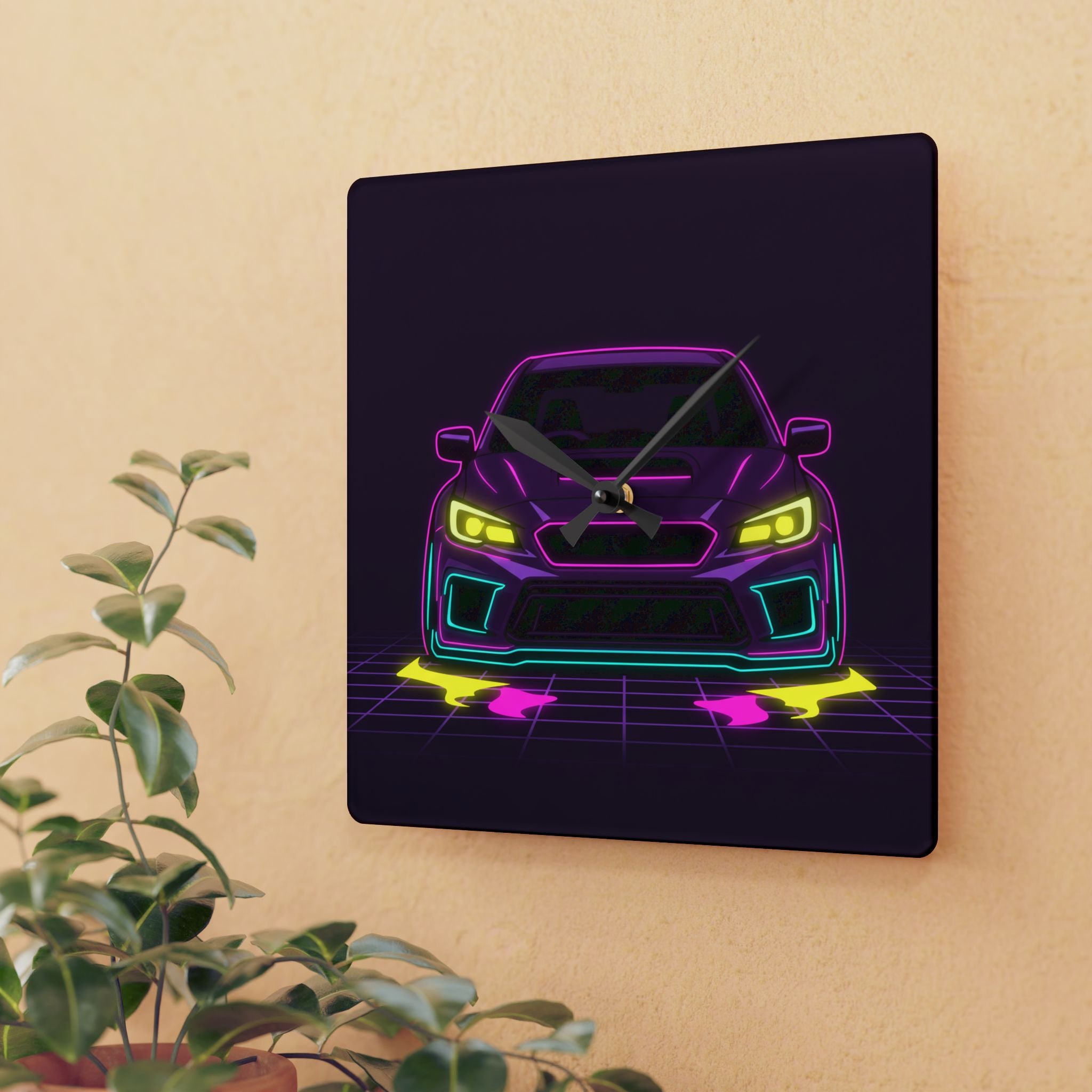 Subaru WRX STI Neon Synthwave Wall Clock