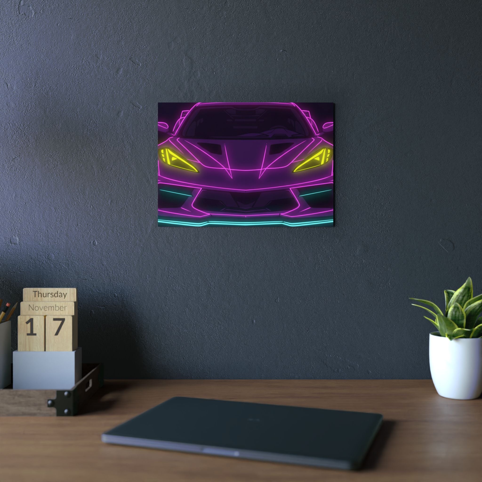 Corvette C8 (2020+) Neon Synthwave Metal Wall Sign