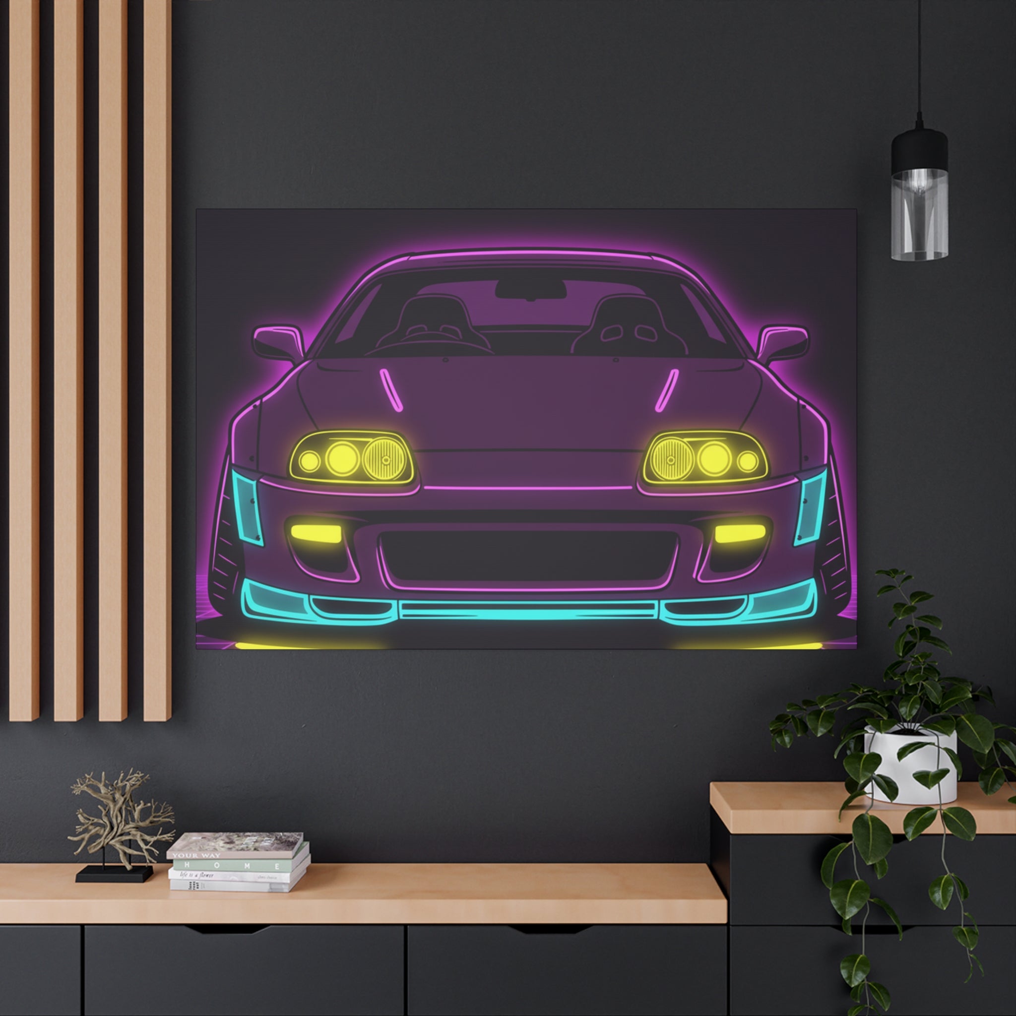 Toyota Supra MK4 Neon Synthwave Canvas Wall Art