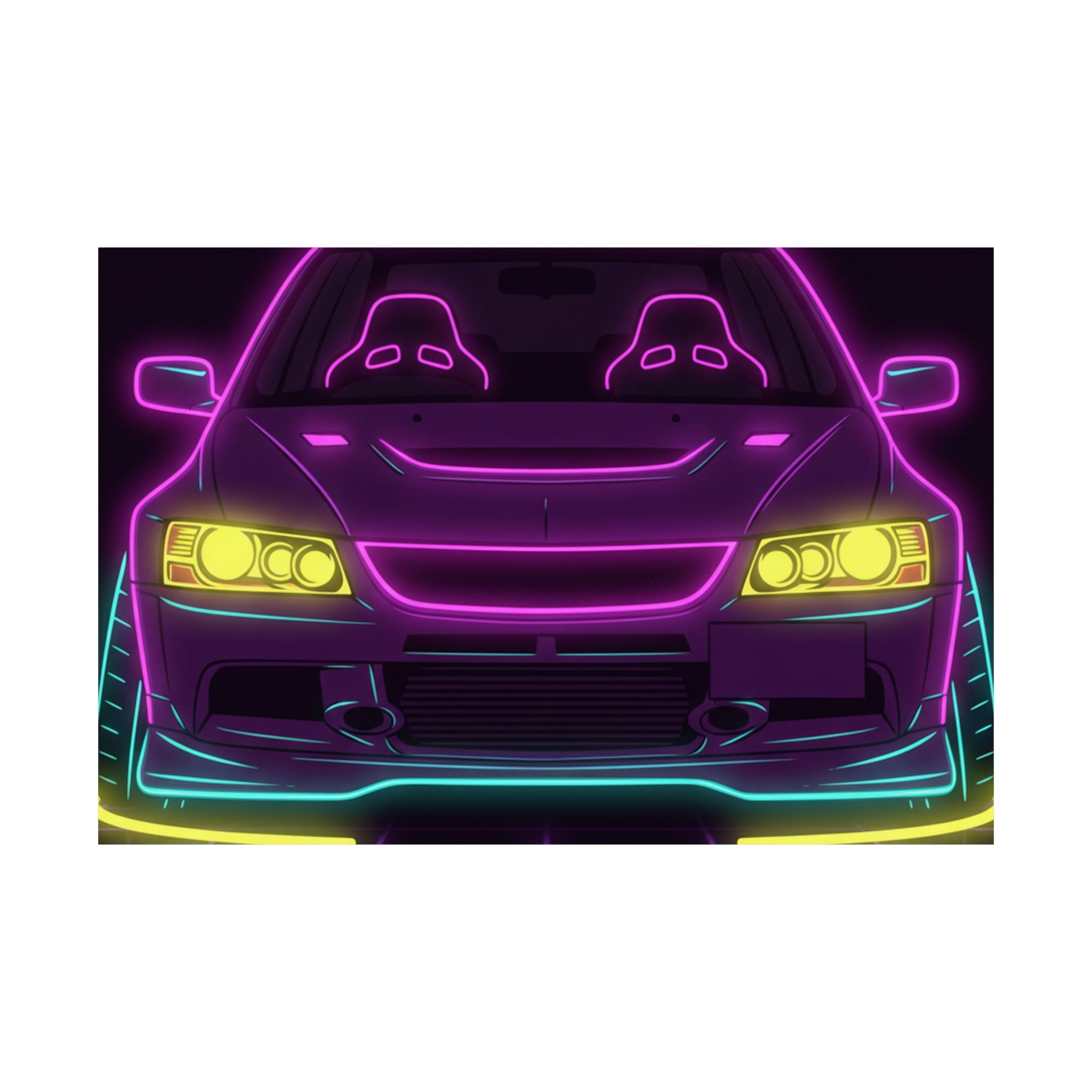Mitsubishi Evo IX (2005-07) Neon Synthwave Poster