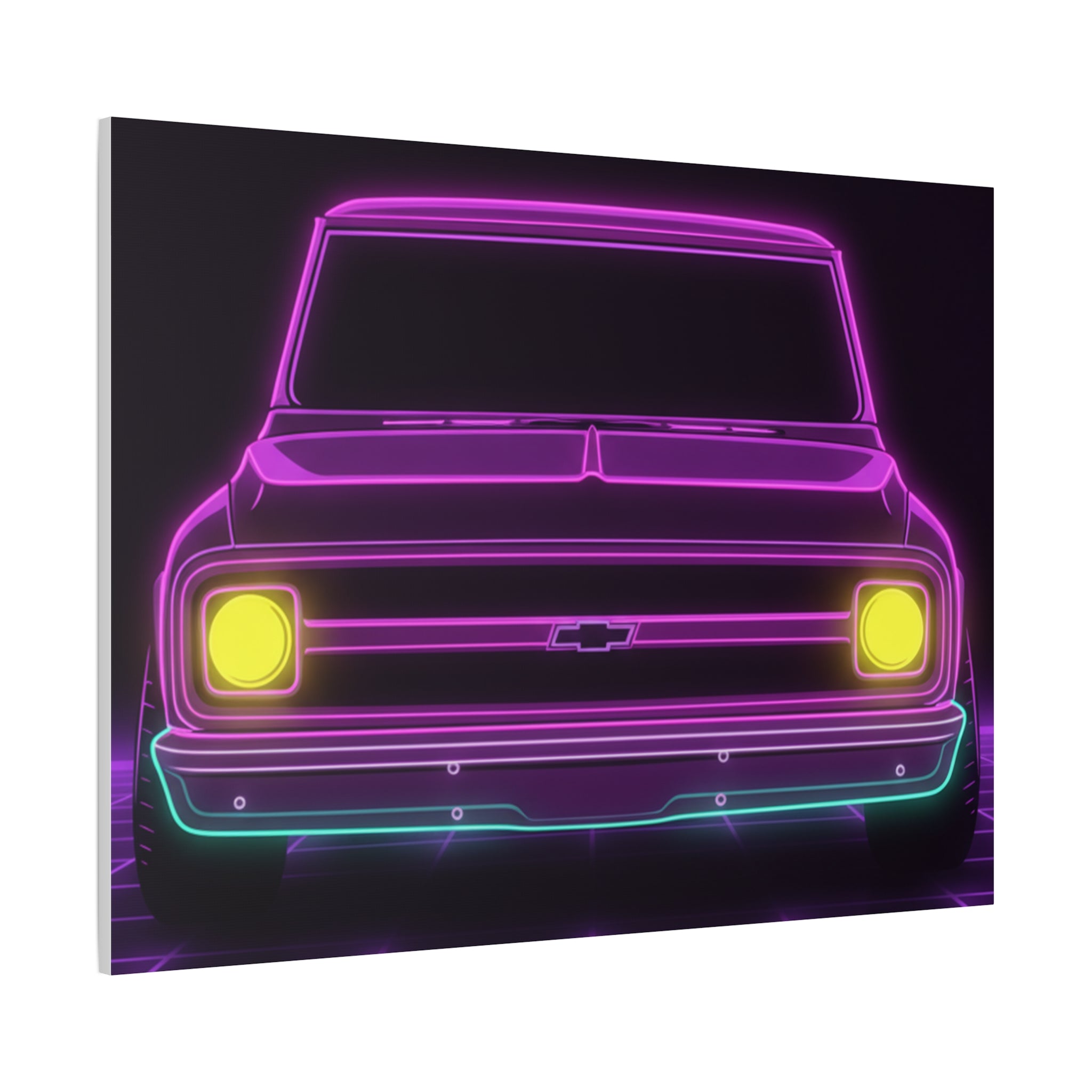 Chevy C10 Pickup (1967-72) Pro-Touring Neon Synthwave Canvas Wall Art