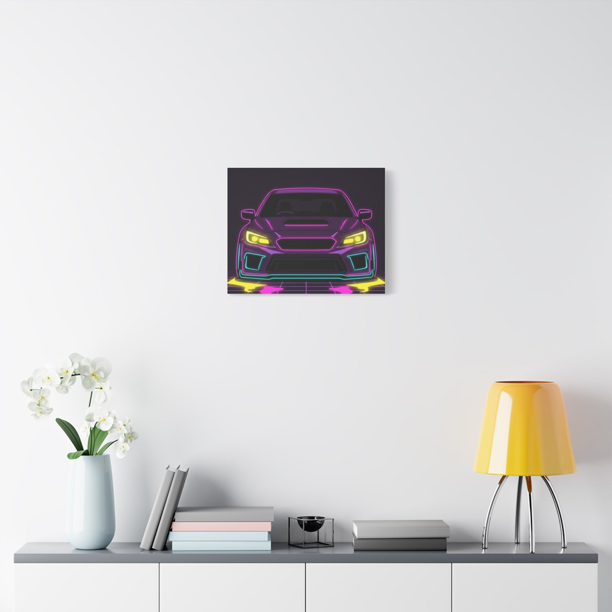 Subaru WRX STI Neon Synthwave Canvas Wall Art