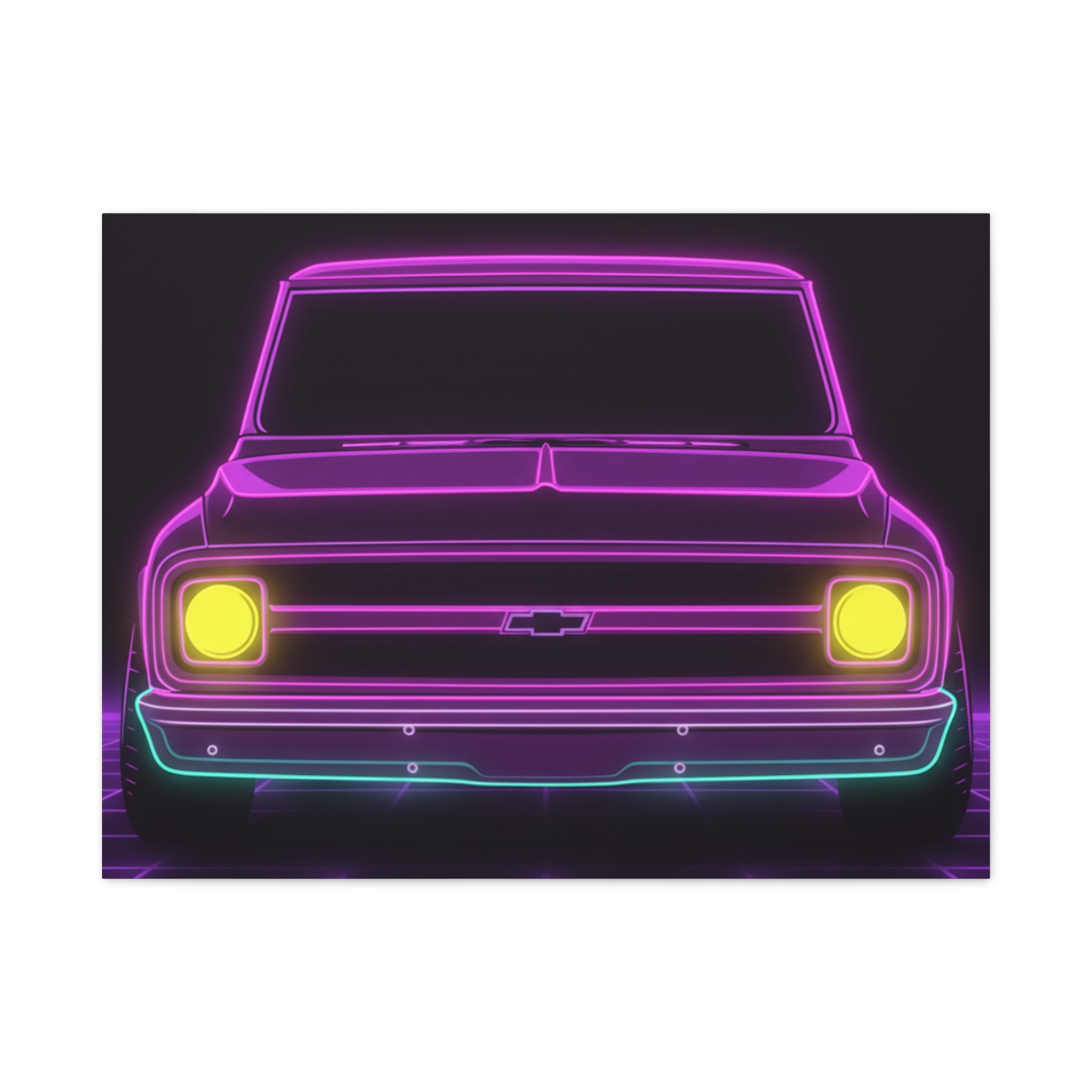 Chevy C10 Pickup (1967-72) Pro-Touring Neon Synthwave Canvas Wall Art