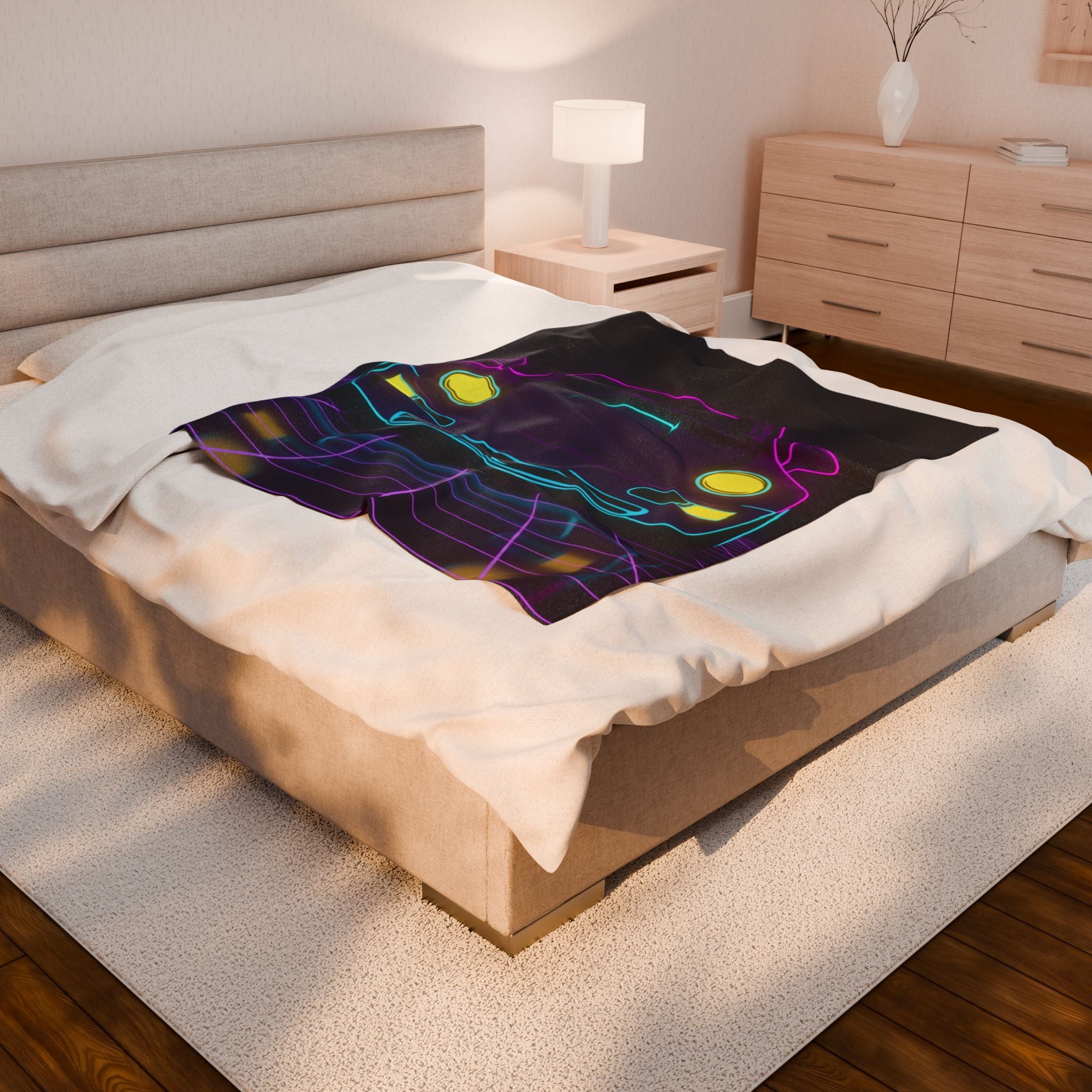 Porsche 964 Singer Neon Synthwave Velveteen Plush Blanket