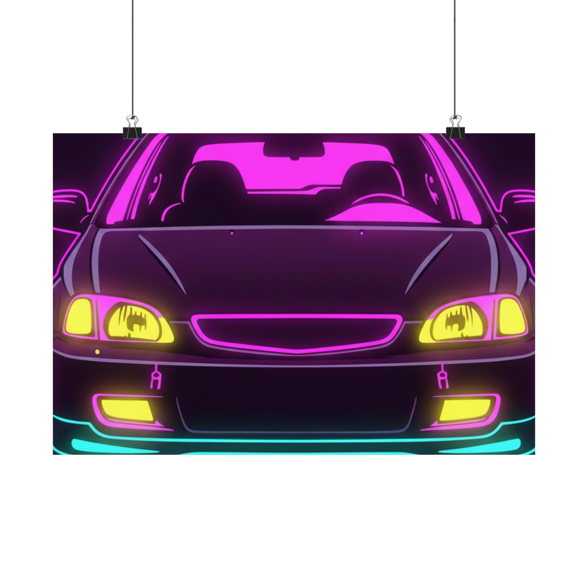 Honda Civic EK Hatch Neon Synthwave Poster