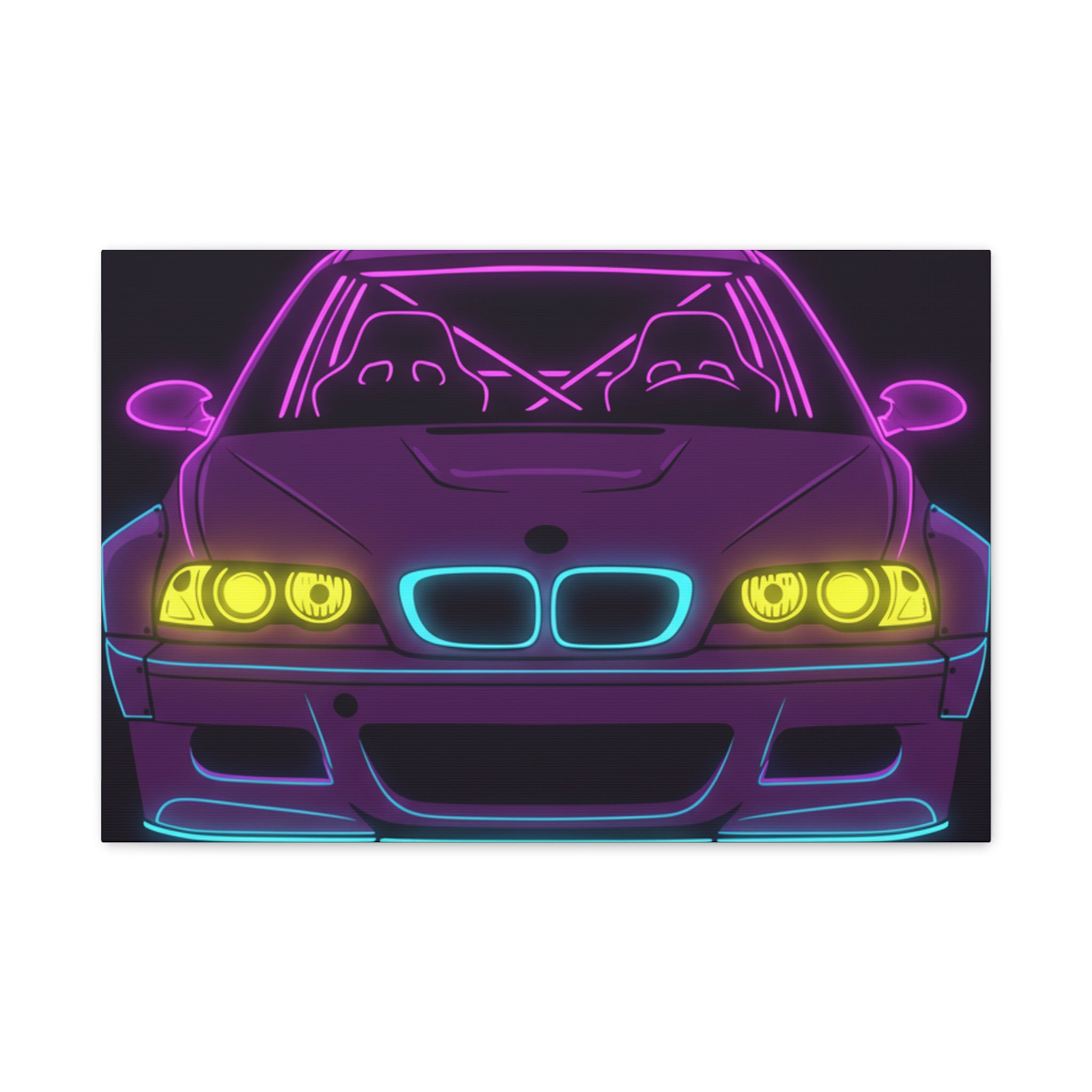 BMW E46 M3 (2000-06) Neon Synthwave Canvas Wall Art