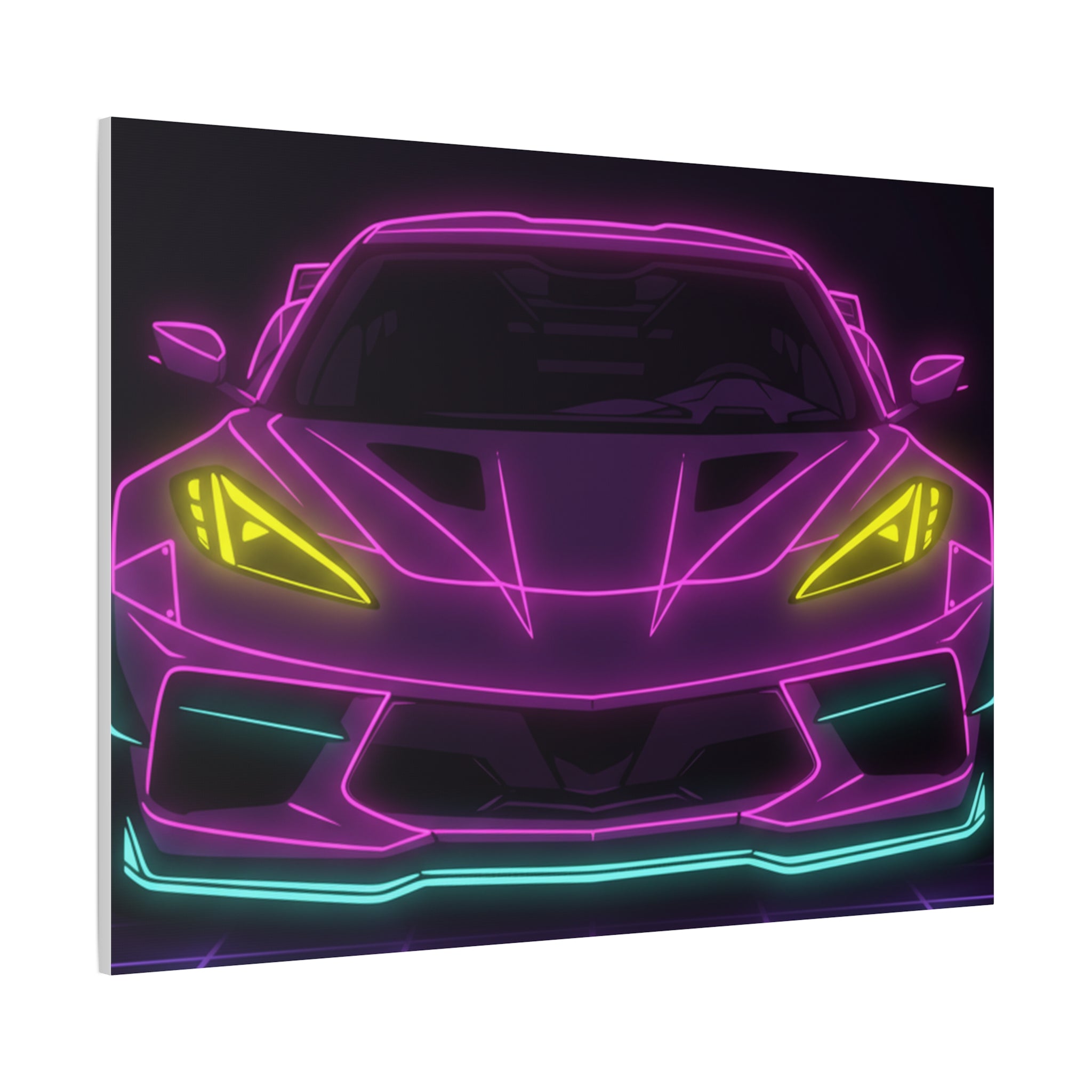 Corvette C8 (2020+) Neon Synthwave Canvas Wall Art