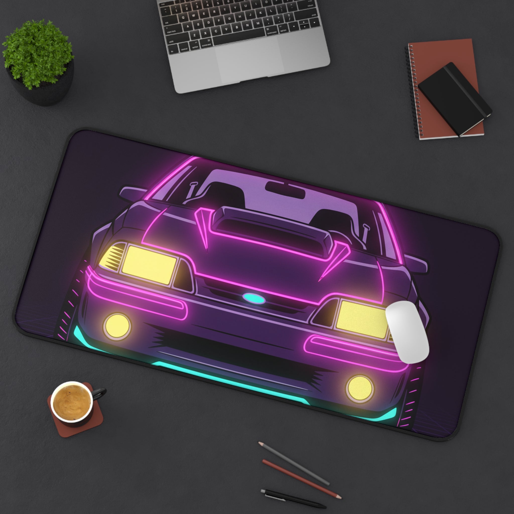 Ford Mustang Fox Body GT Neon Synthwave Desk Mat