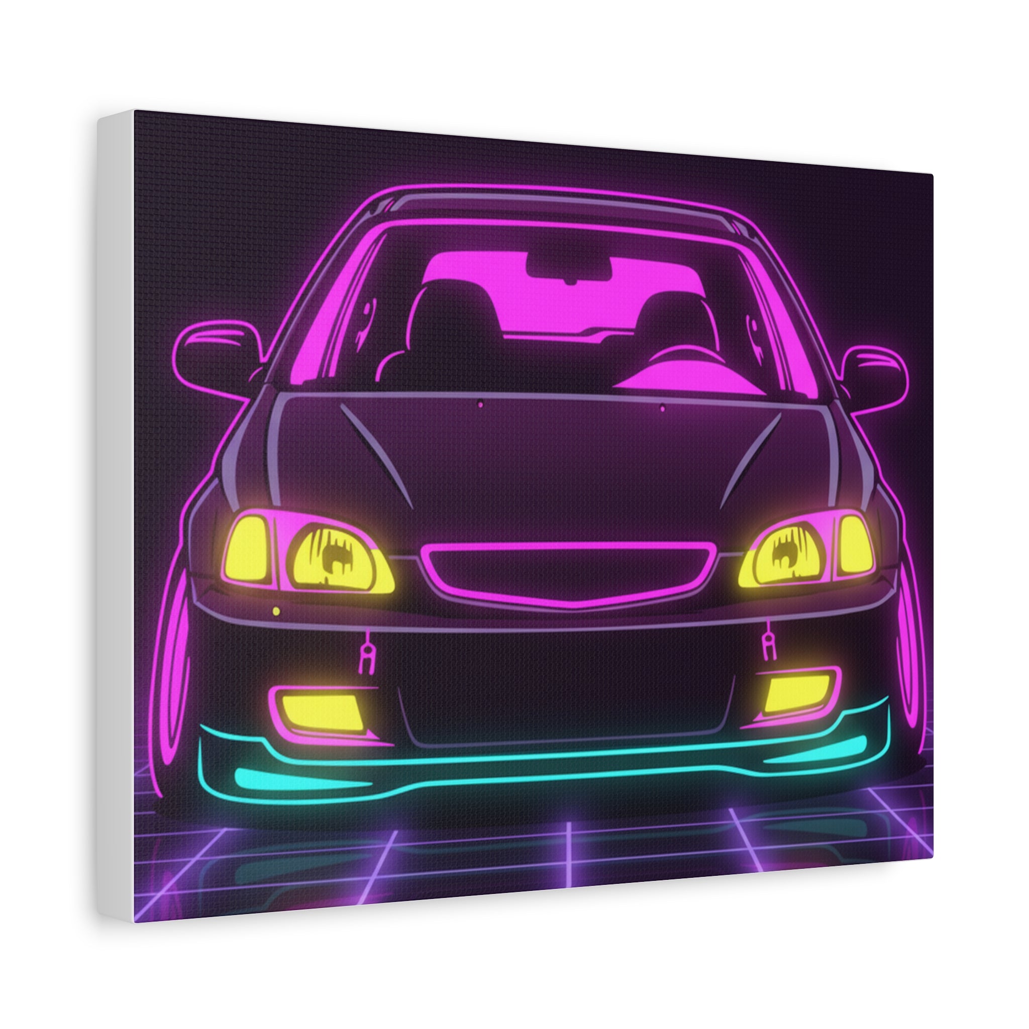 Honda Civic EK Hatch Neon Synthwave Canvas Wall Art