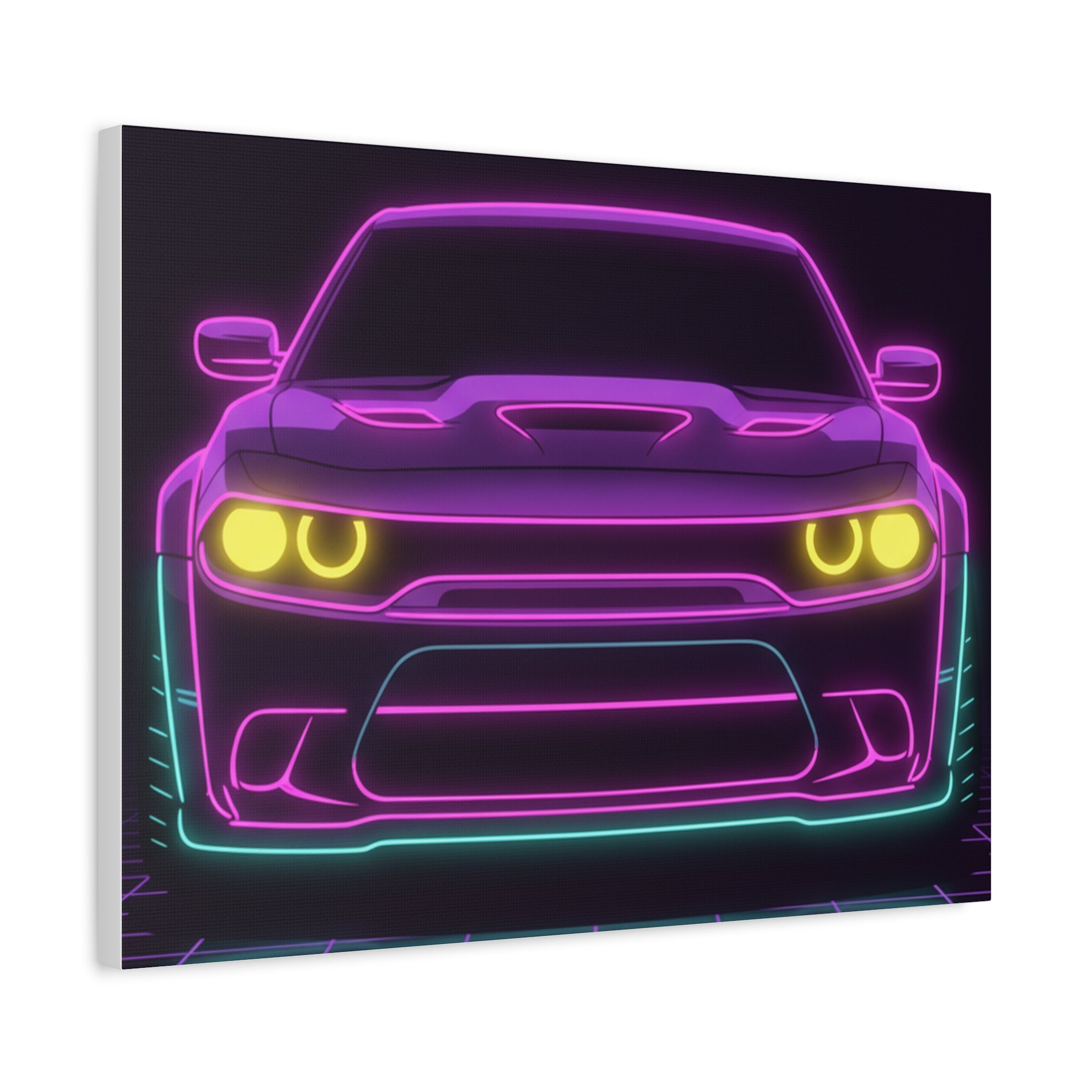 Dodge Challenger SRT Hellcat Neon Synthwave Canvas Wall Art