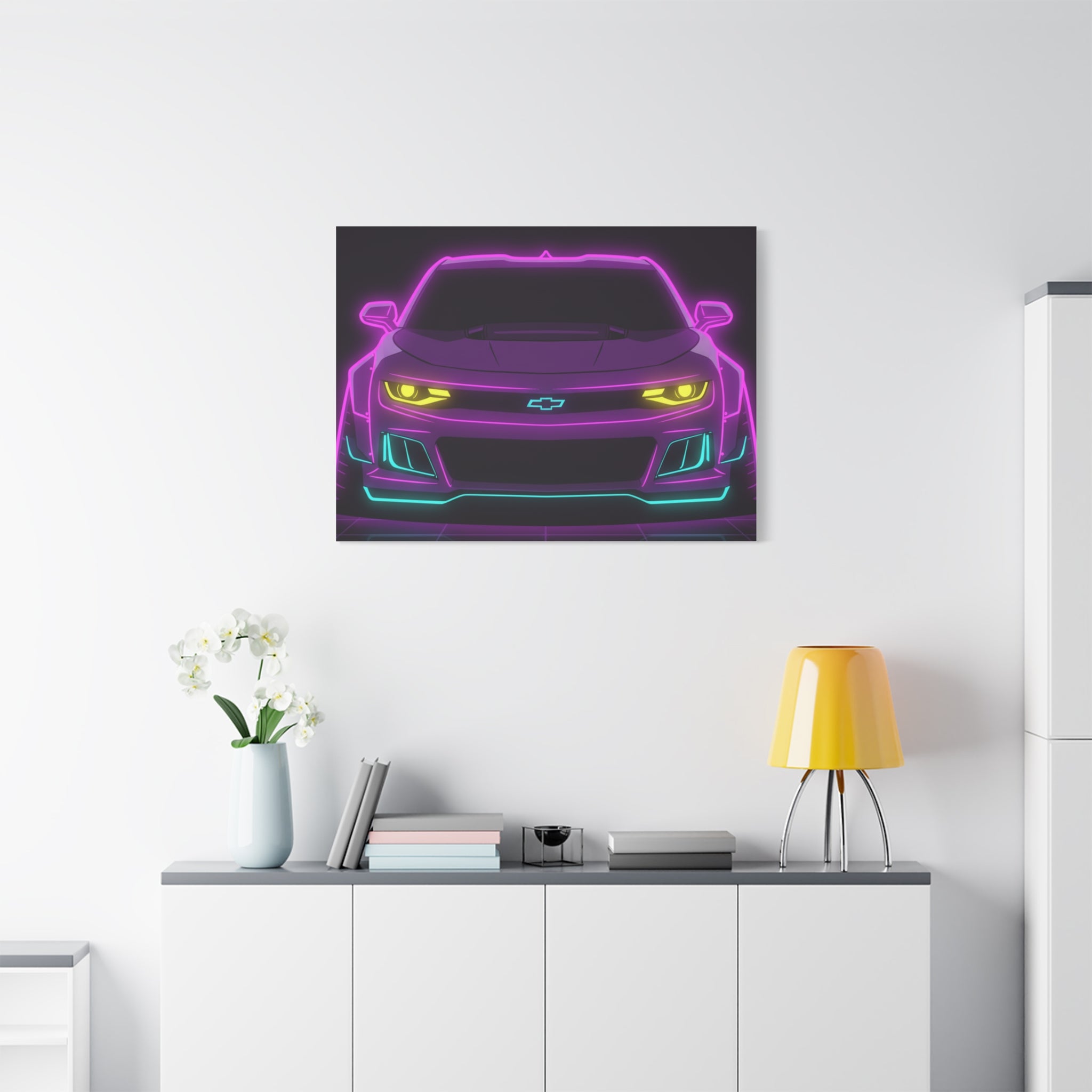 Chevrolet Camaro ZL1 Neon Synthwave Canvas Wall Art