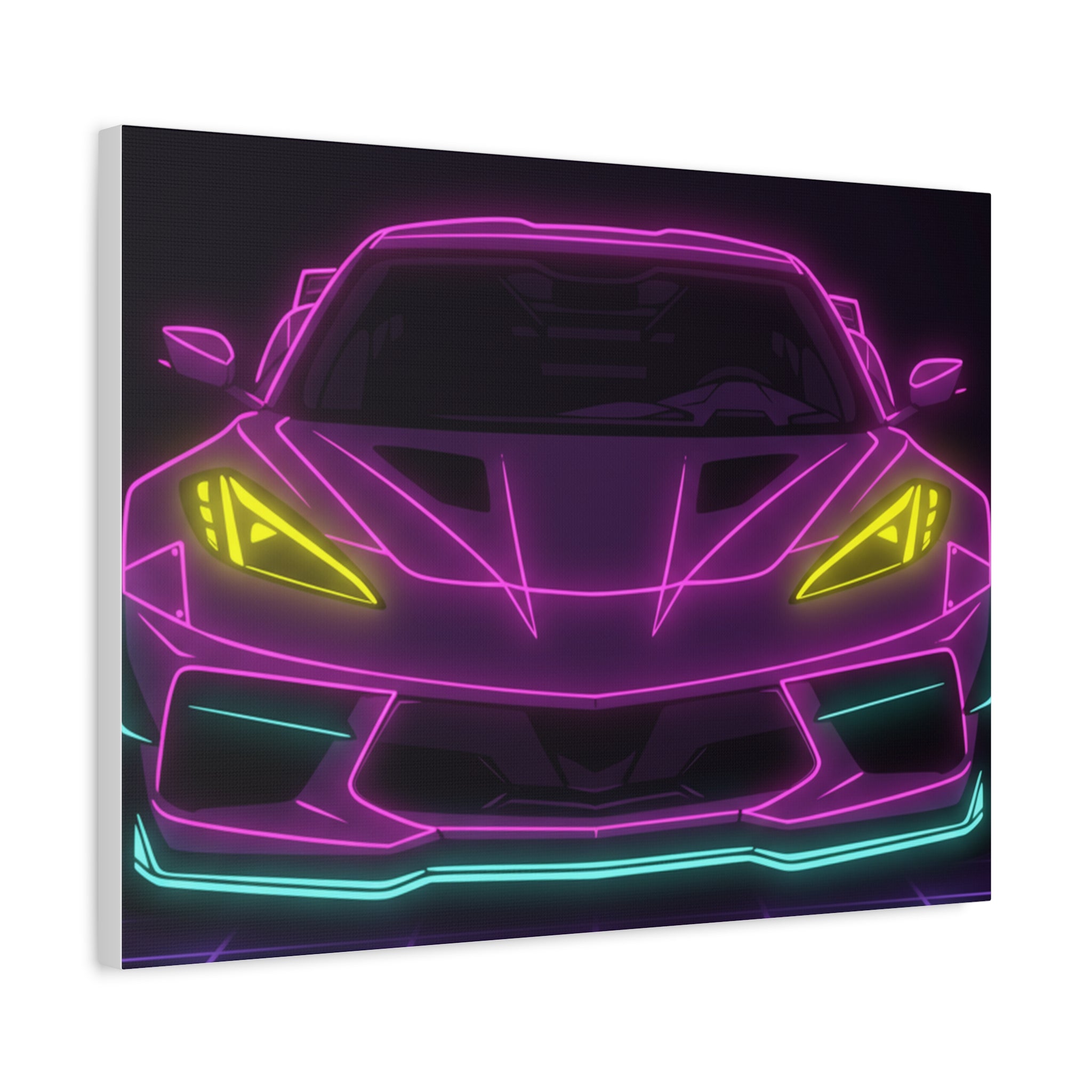 Corvette C8 (2020+) Neon Synthwave Canvas Wall Art