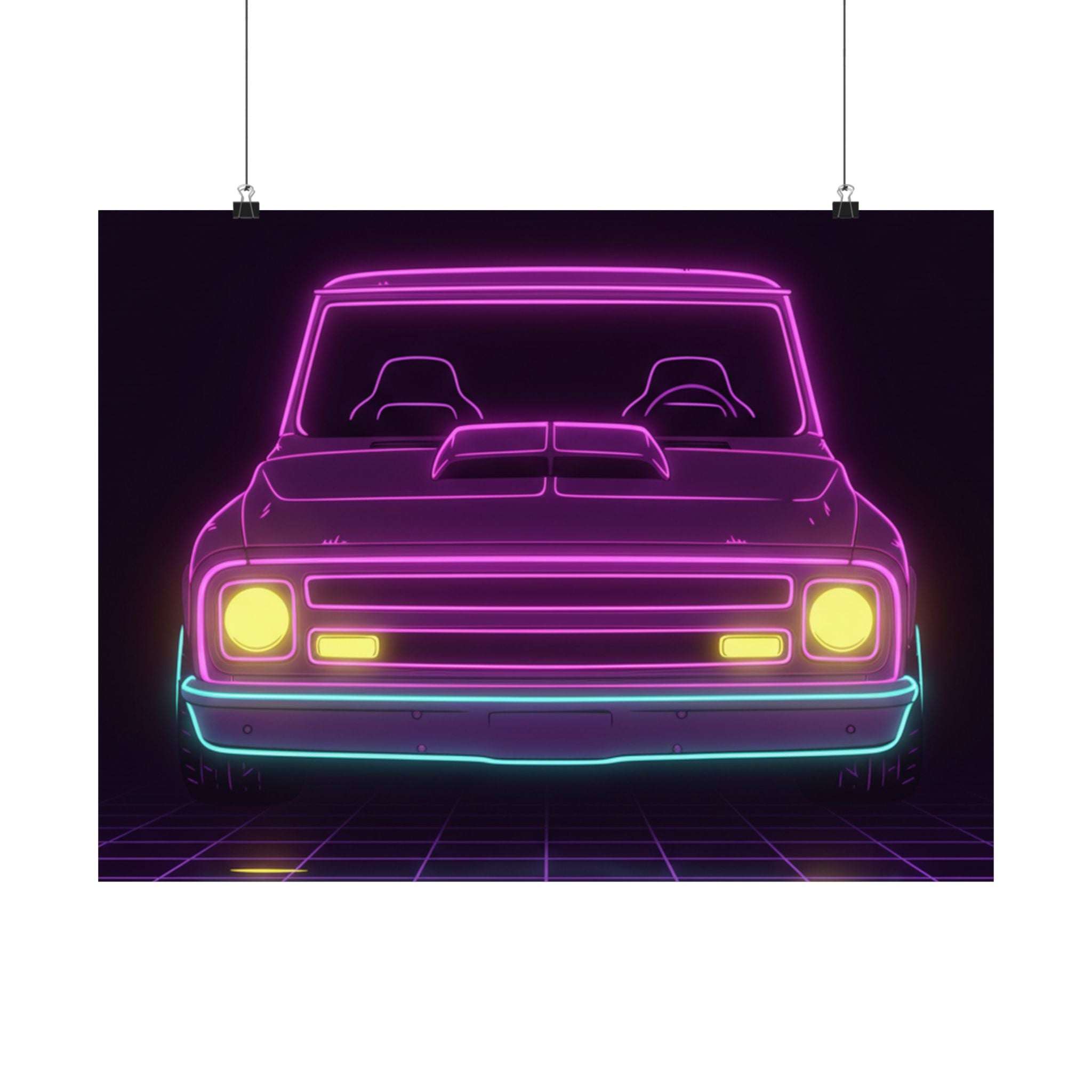 Chevy C10 Pickup (1967-72) Neon Synthwave Poster