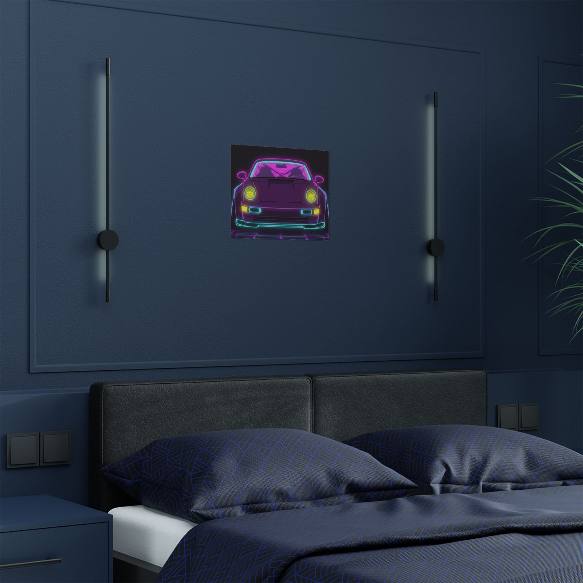 Porsche 964 Turbo Neon Synthwave Poster