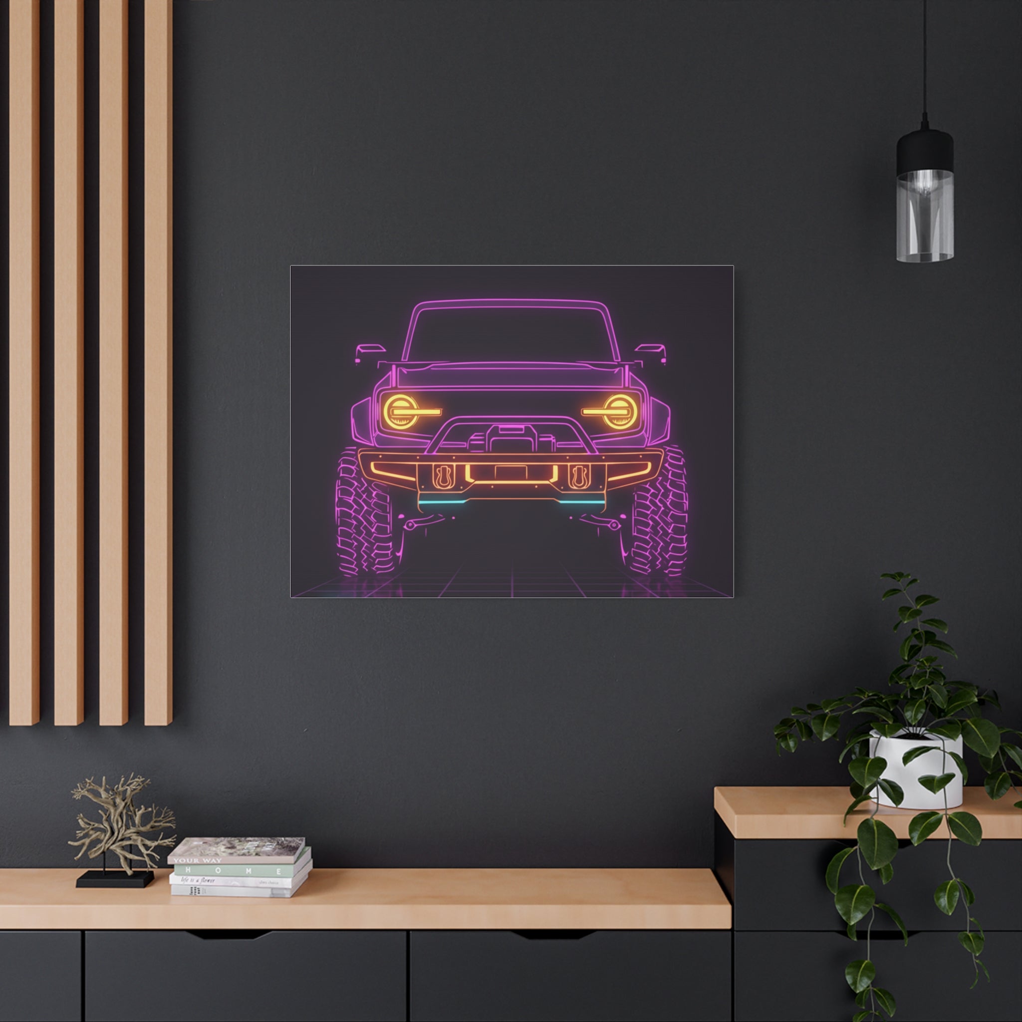 Ford Bronco (2021+) Neon Synthwave Canvas Wall Art
