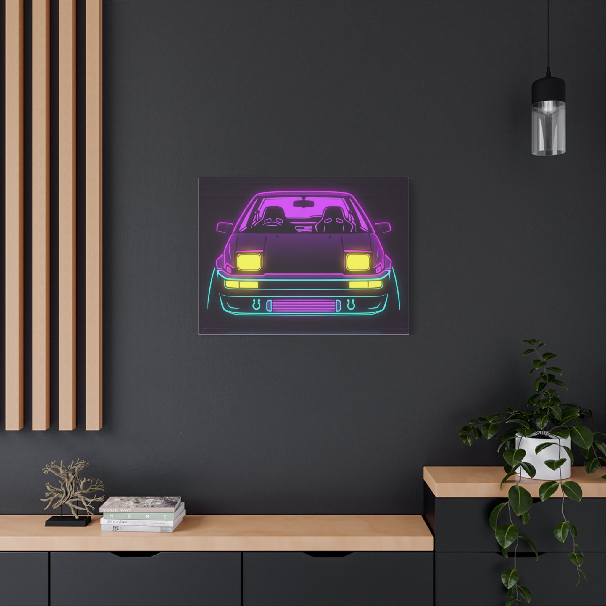 Toyota AE86 (1983-87) Neon Synthwave Canvas Wall Art