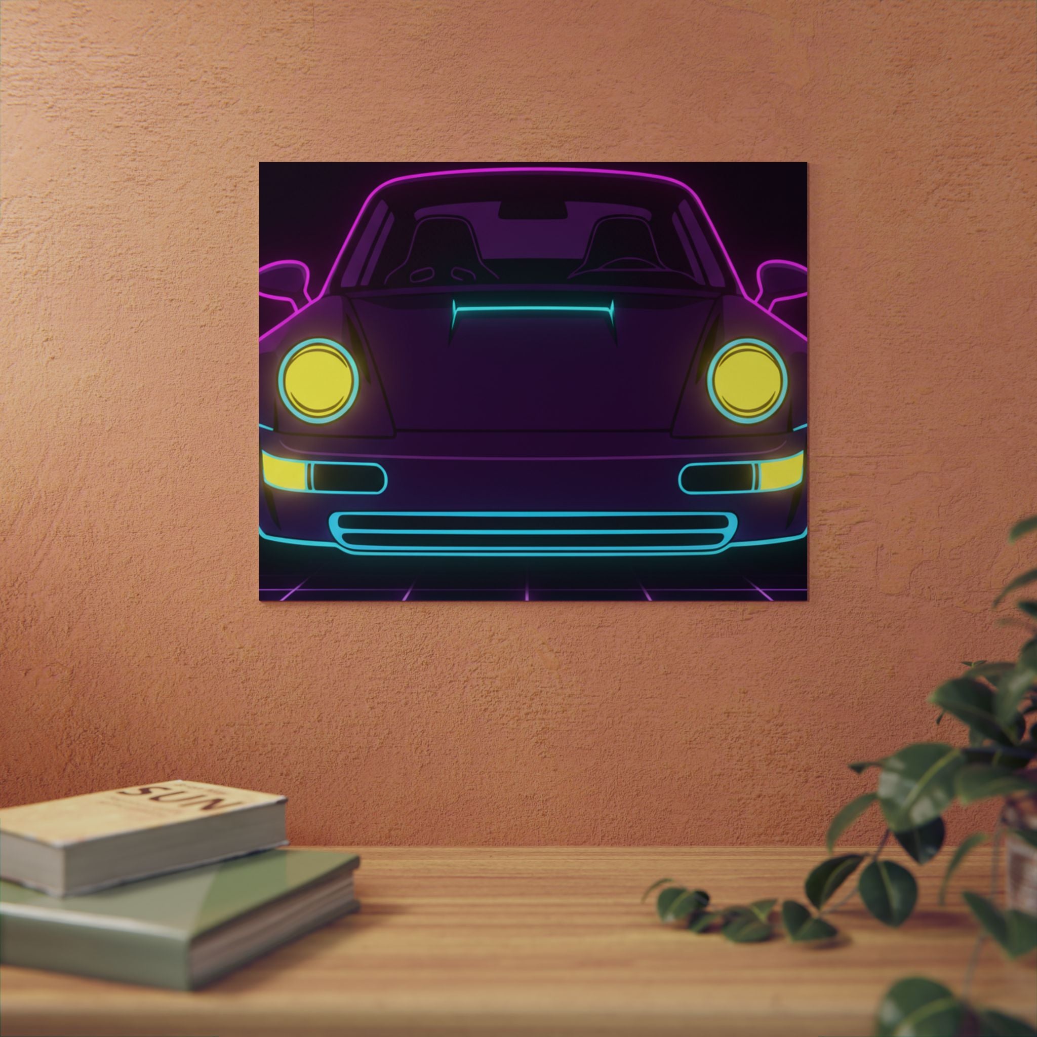 Porsche 964 Singer Neon Synthwave Metal Wall Sign