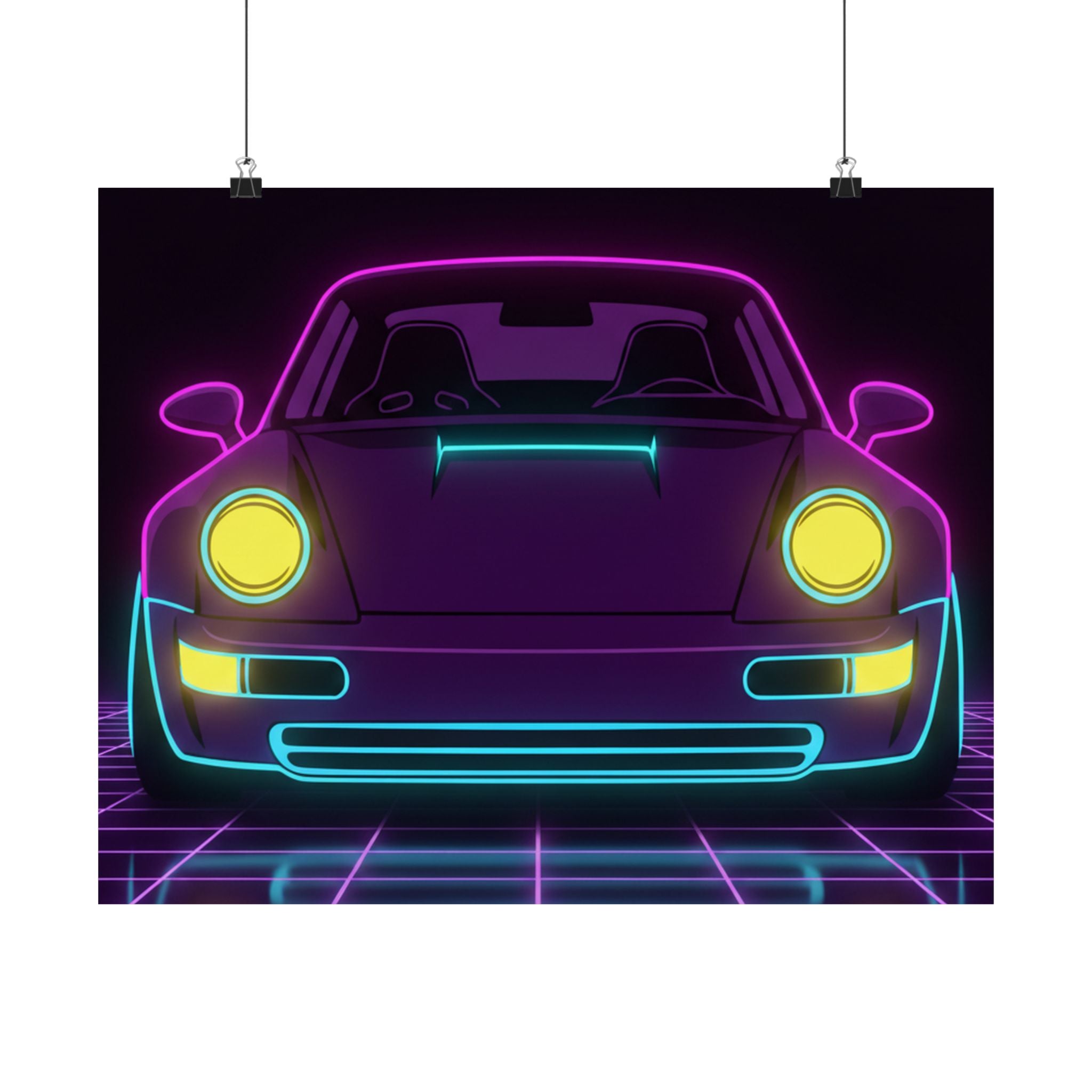 Porsche 964 Singer Neon Synthwave Poster