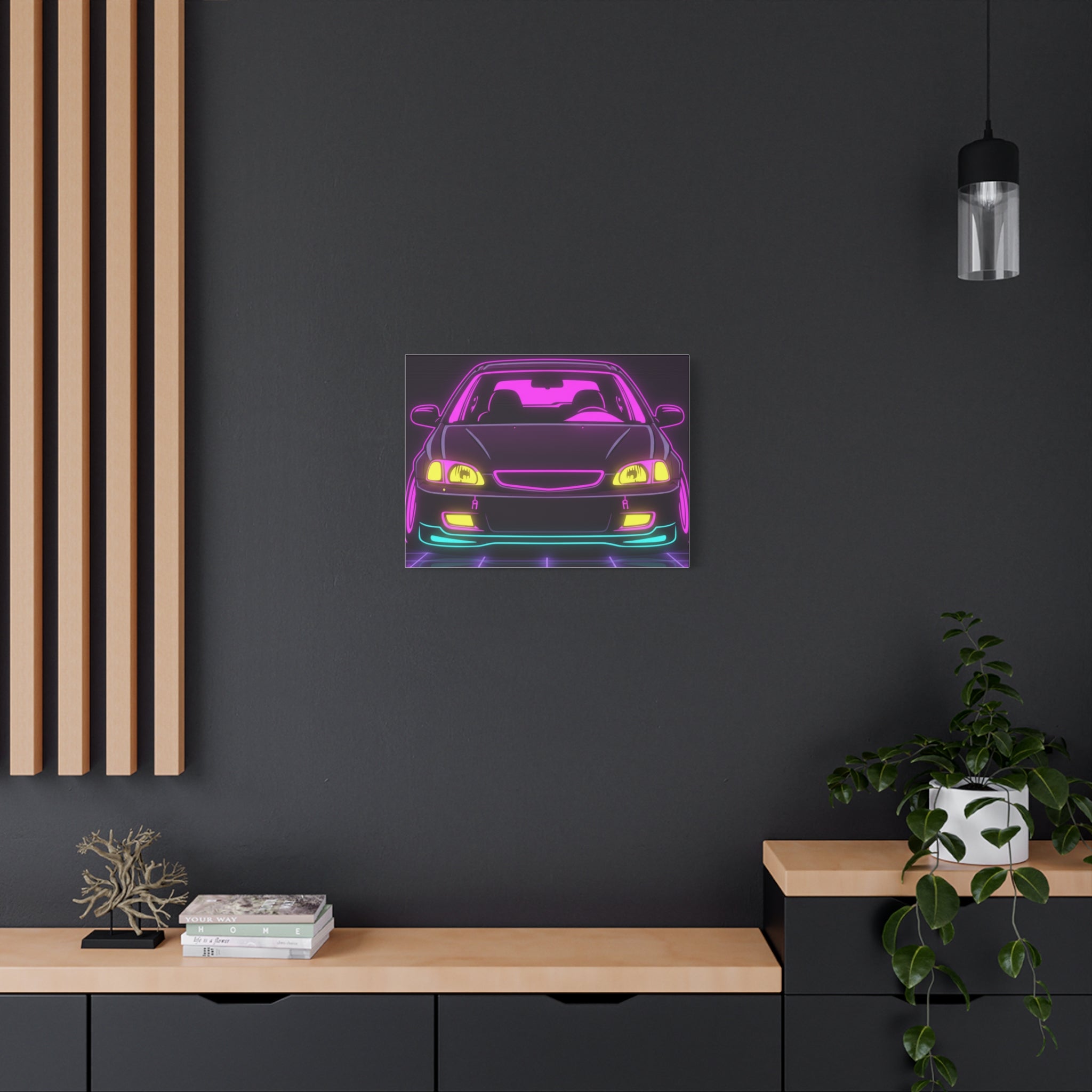 Honda Civic EK Hatch Neon Synthwave Canvas Wall Art