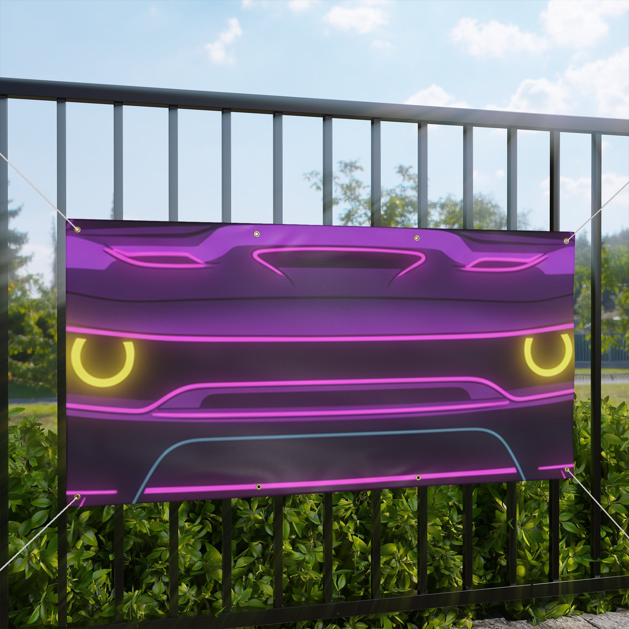 Dodge Challenger SRT Hellcat Neon Synthwave Banner