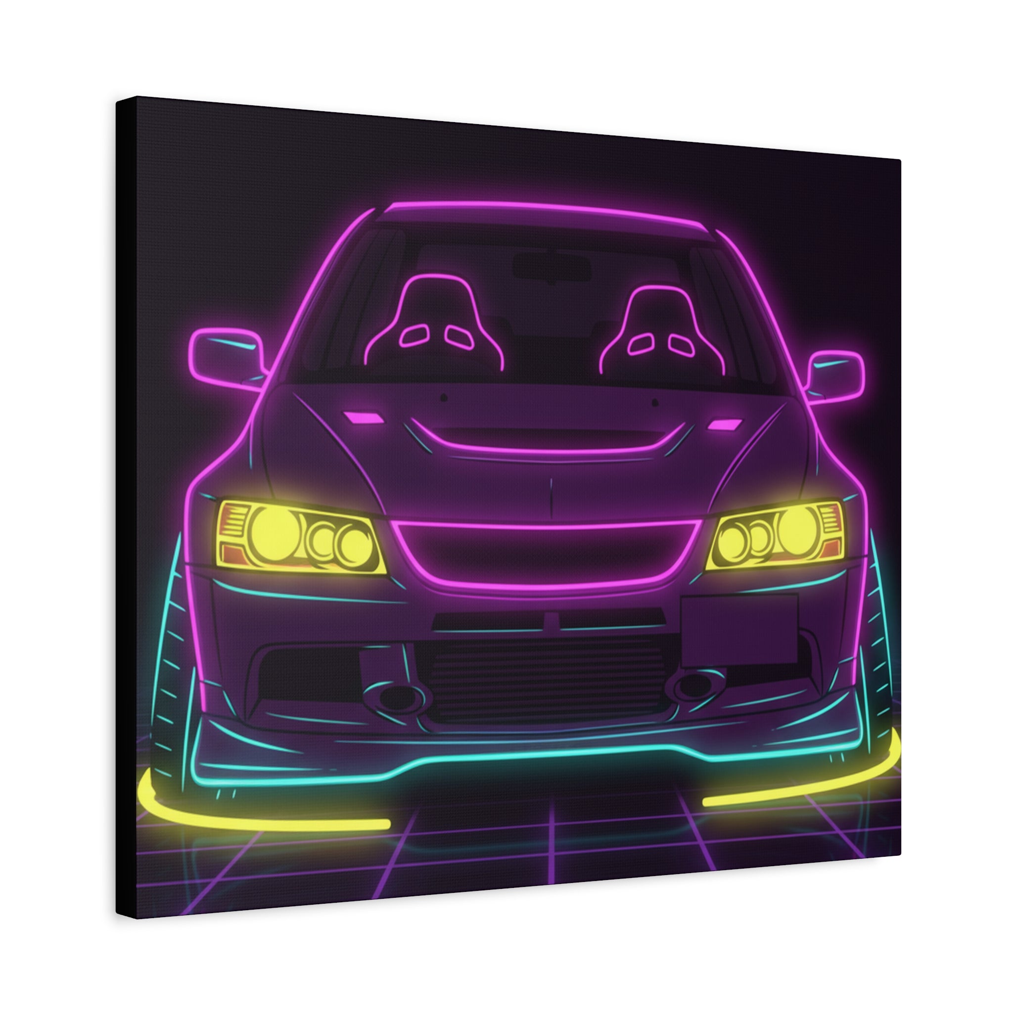 Mitsubishi Evo IX (2005-07) Neon Synthwave Canvas Wall Art