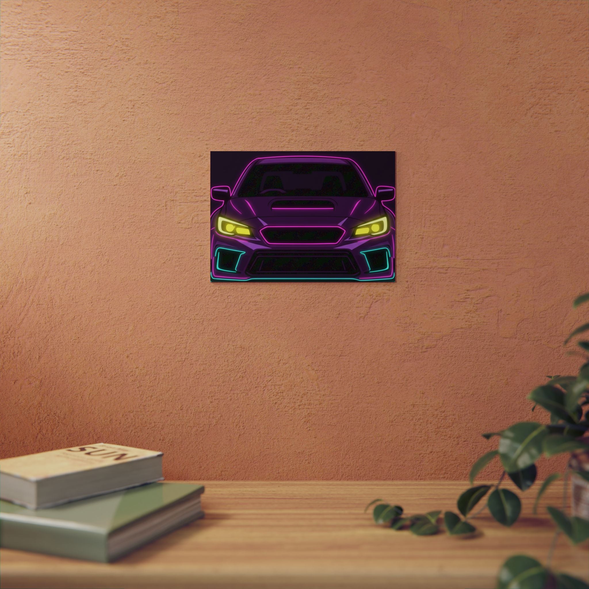 Subaru WRX STI Neon Synthwave Metal Wall Sign