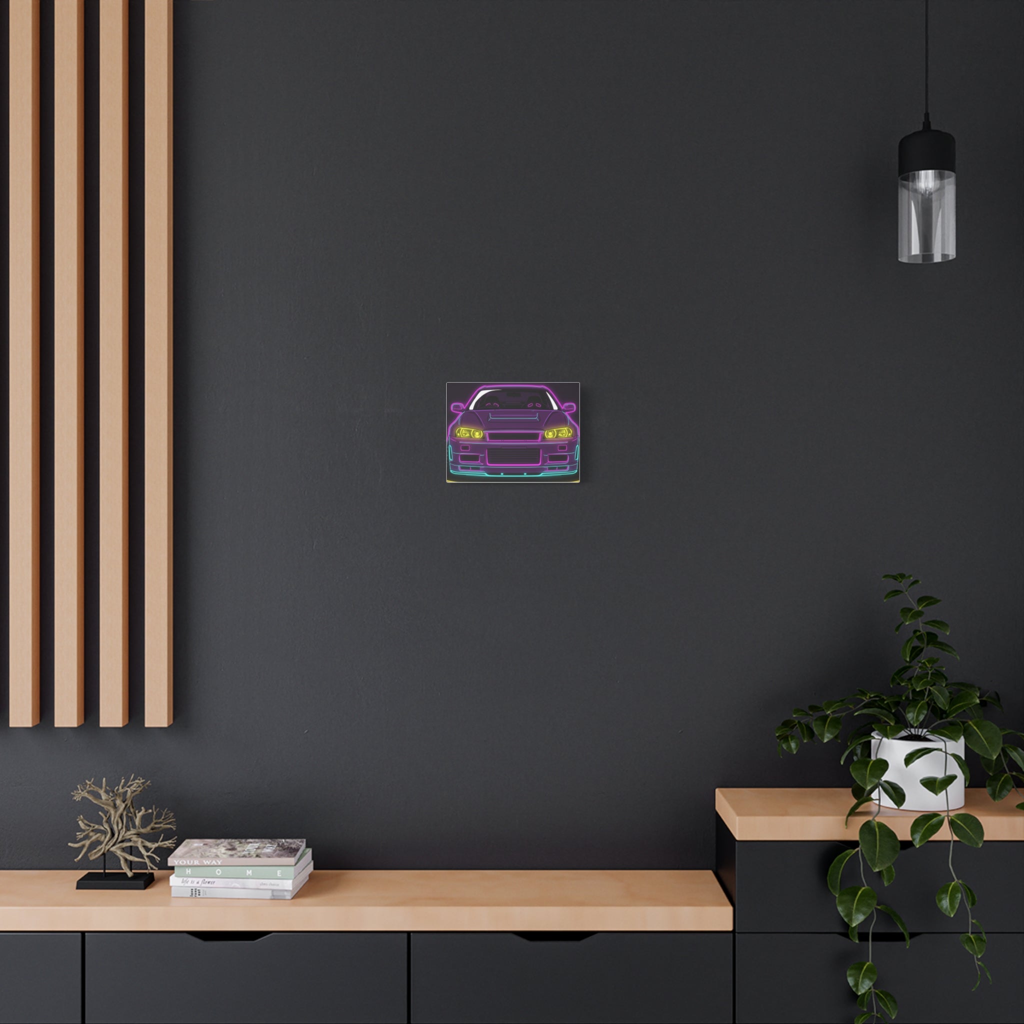 Nissan GT-R Neon Synthwave Canvas Wall Art