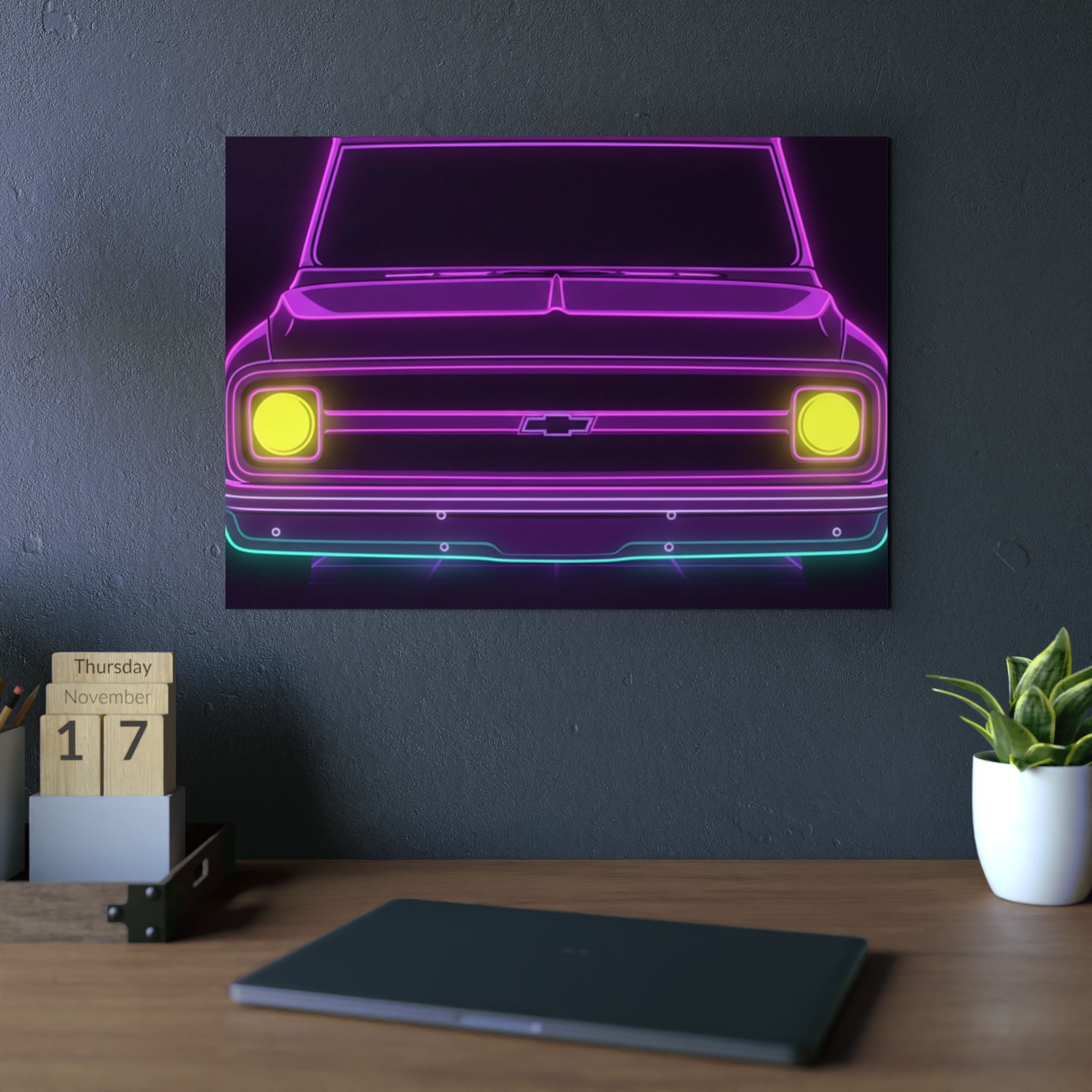 Chevy C10 Pickup (1967-72) Pro-Touring Neon Synthwave Metal Wall Sign