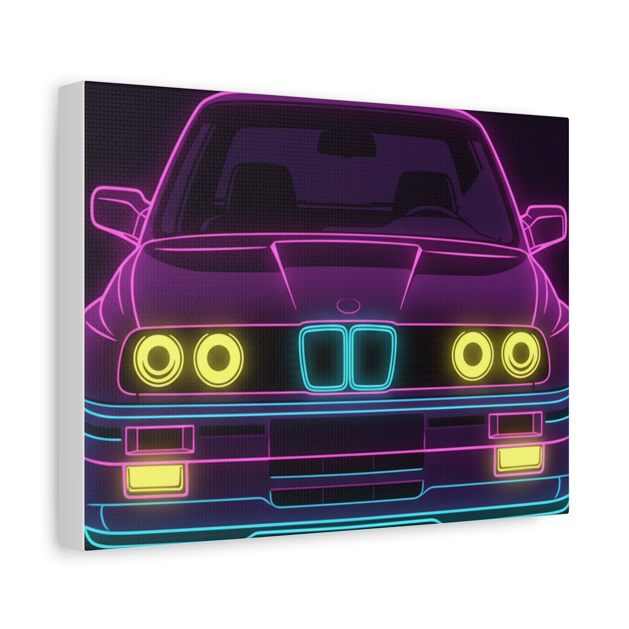 BMW E30 Neon Synthwave Canvas Wall Art