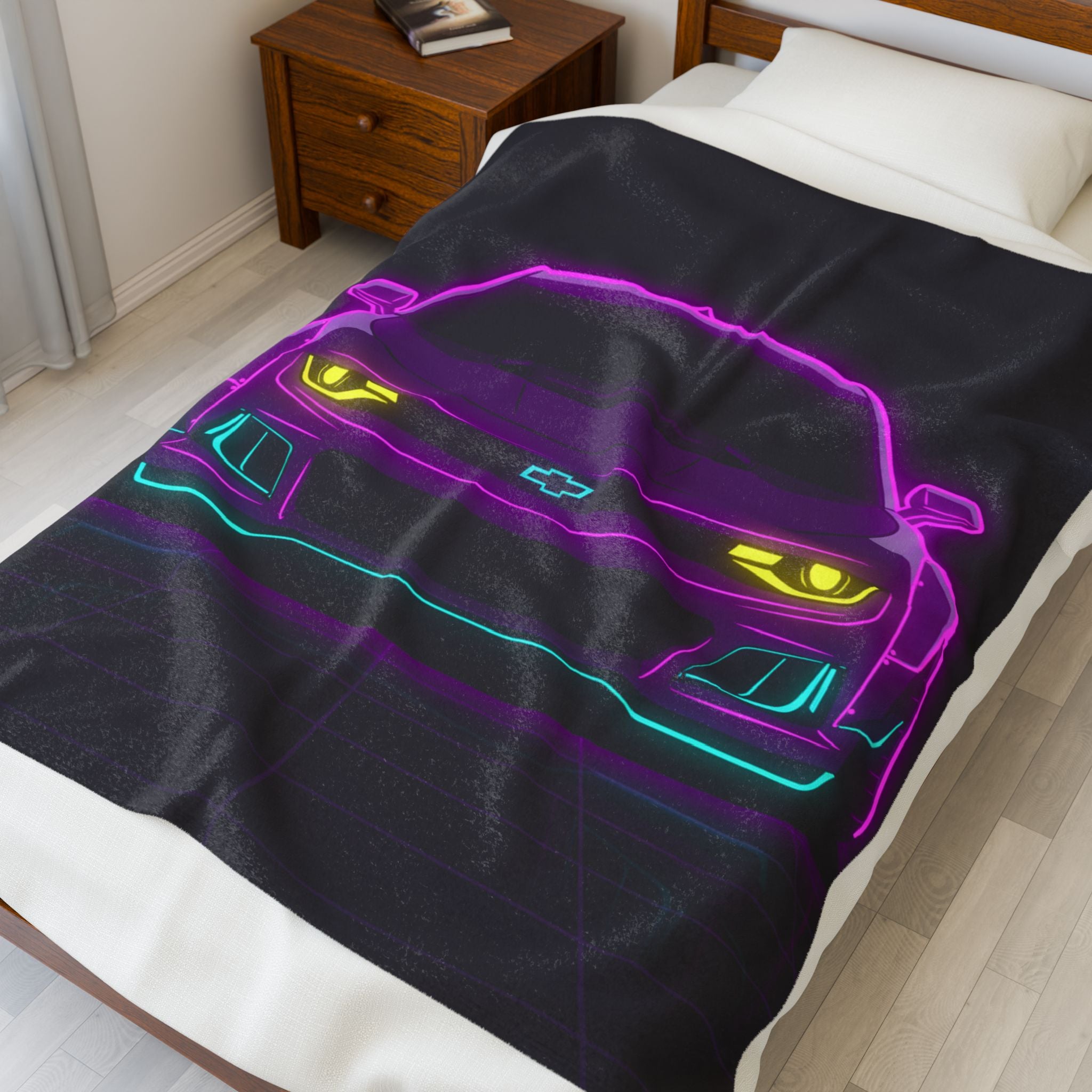 Chevrolet Camaro ZL1 Neon Synthwave Velveteen Plush Blanket